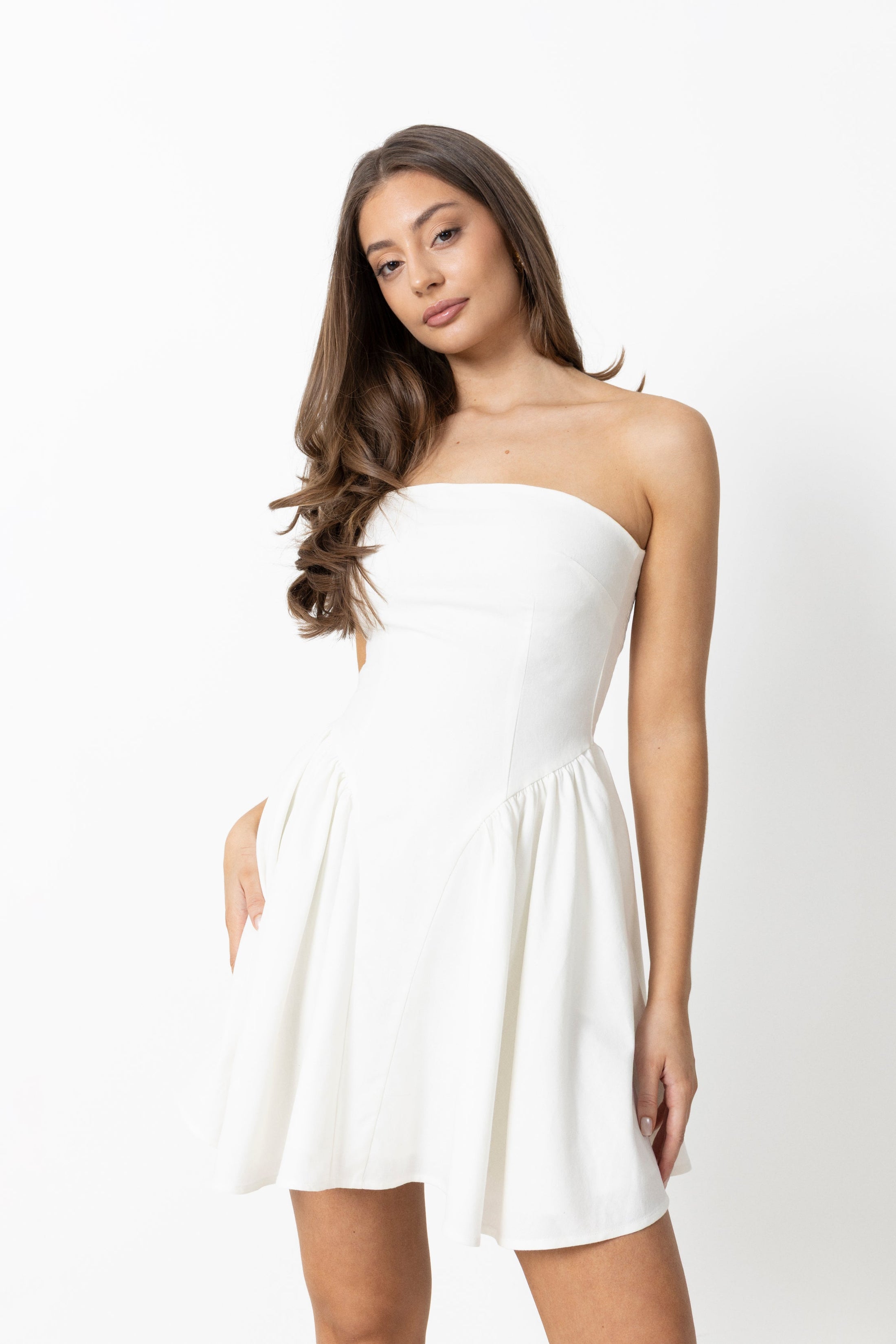 Aurora Linen Cape Mini Dress - White