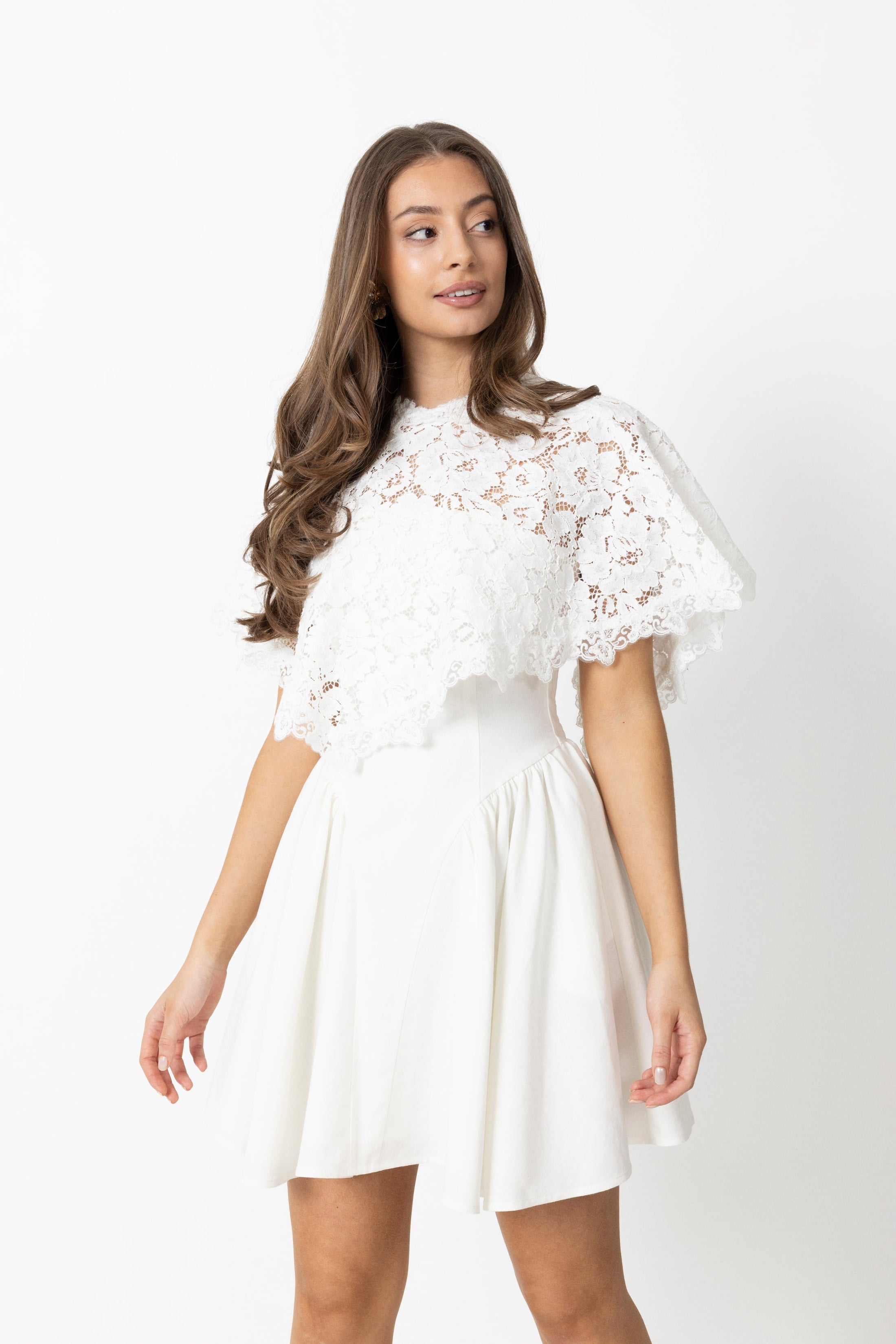 Aurora Linen Cape Mini Dress - White