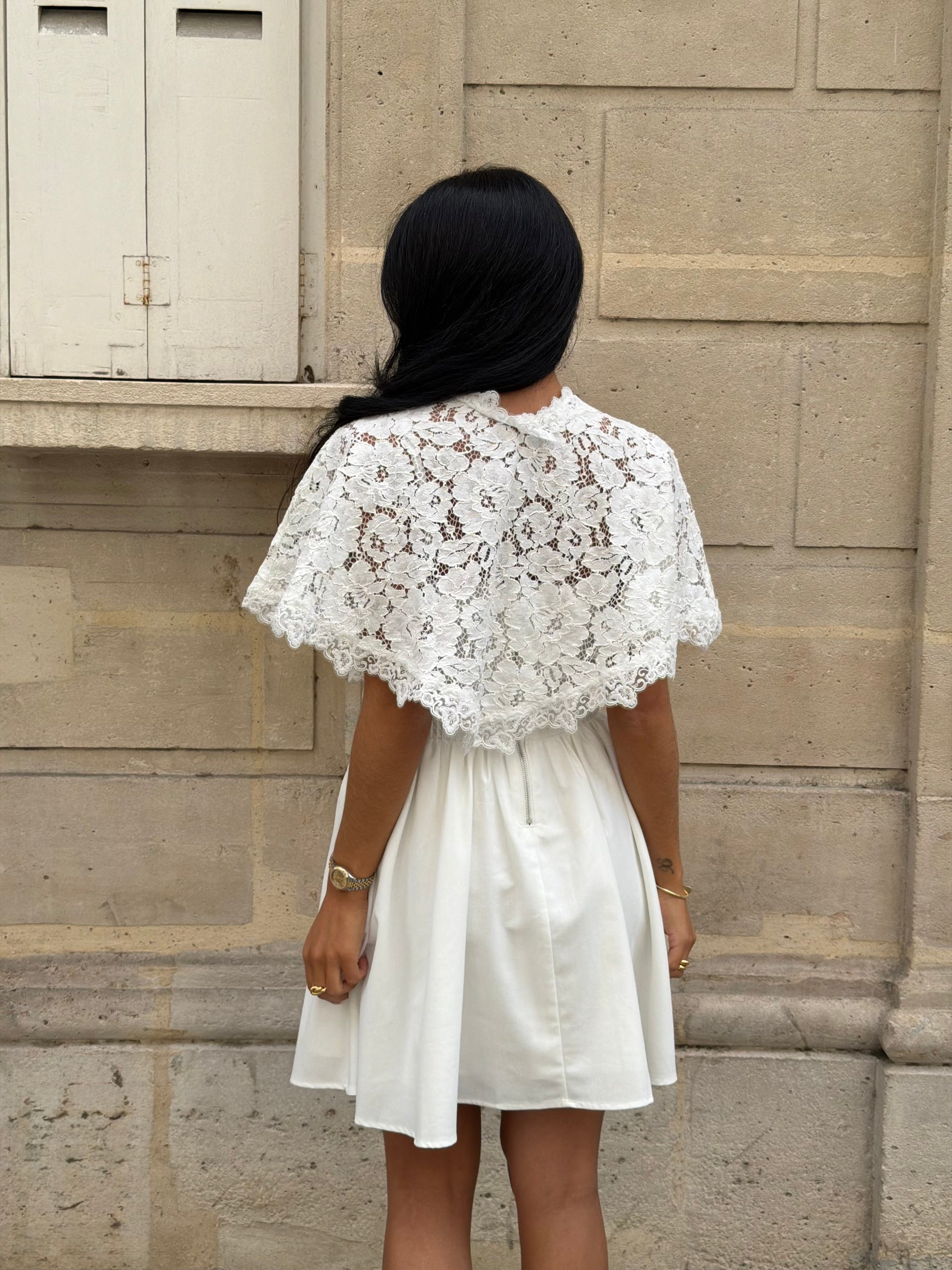 Aurora Linen Cape Mini Dress - White