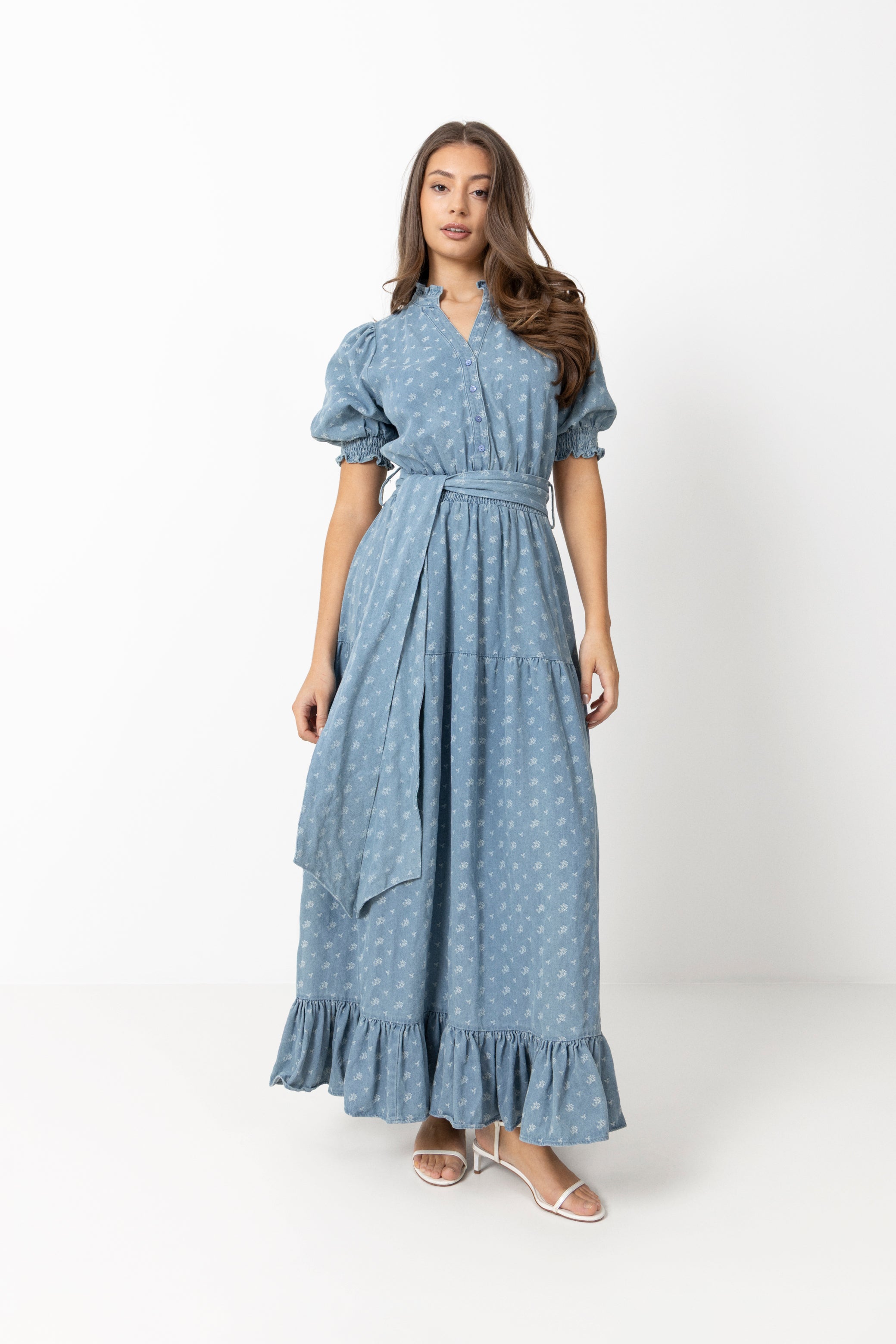 Grete Denim Maxi Dress - Light Blue