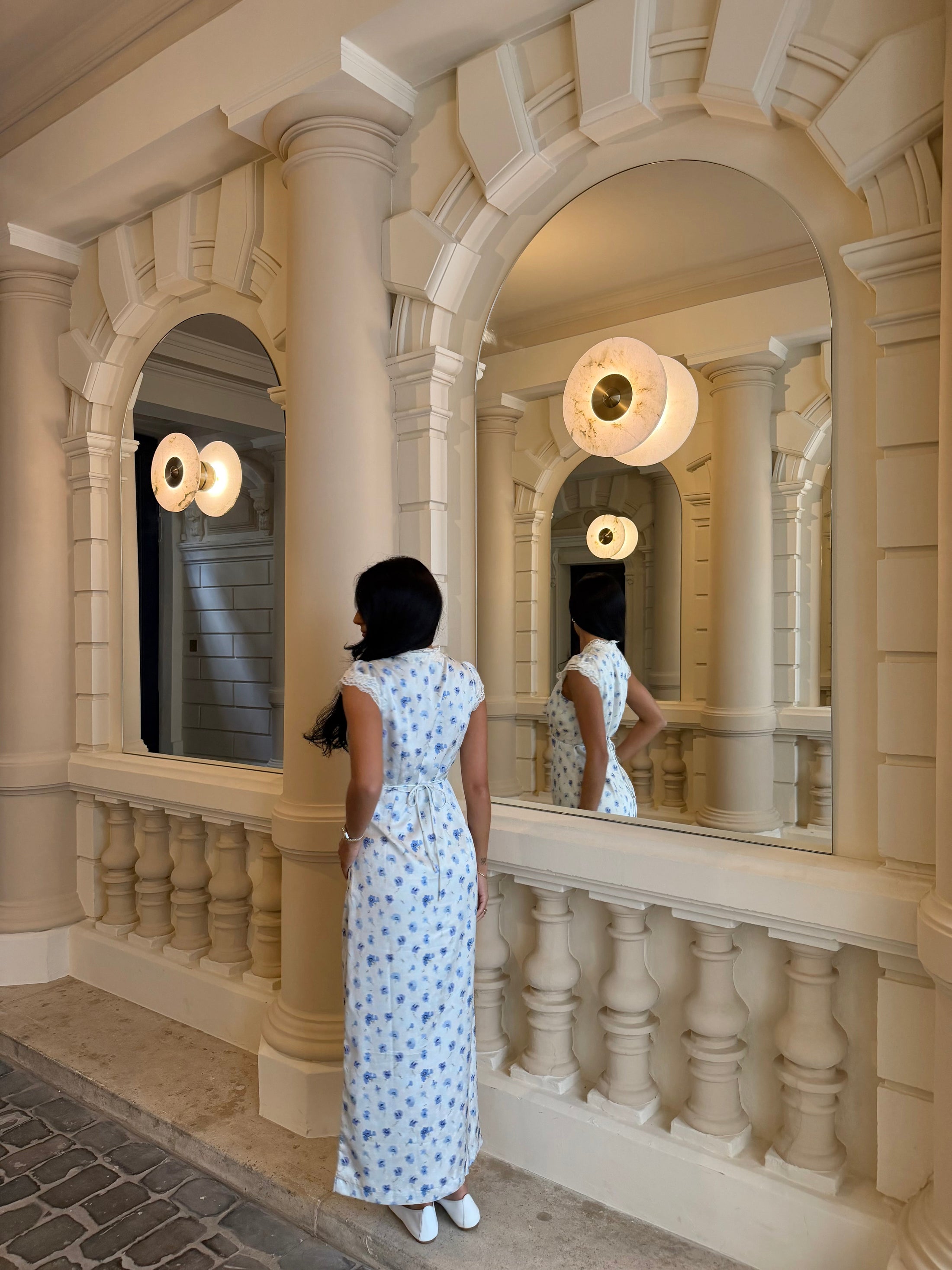 Agnes Satin Lace Dress - Blue Floral