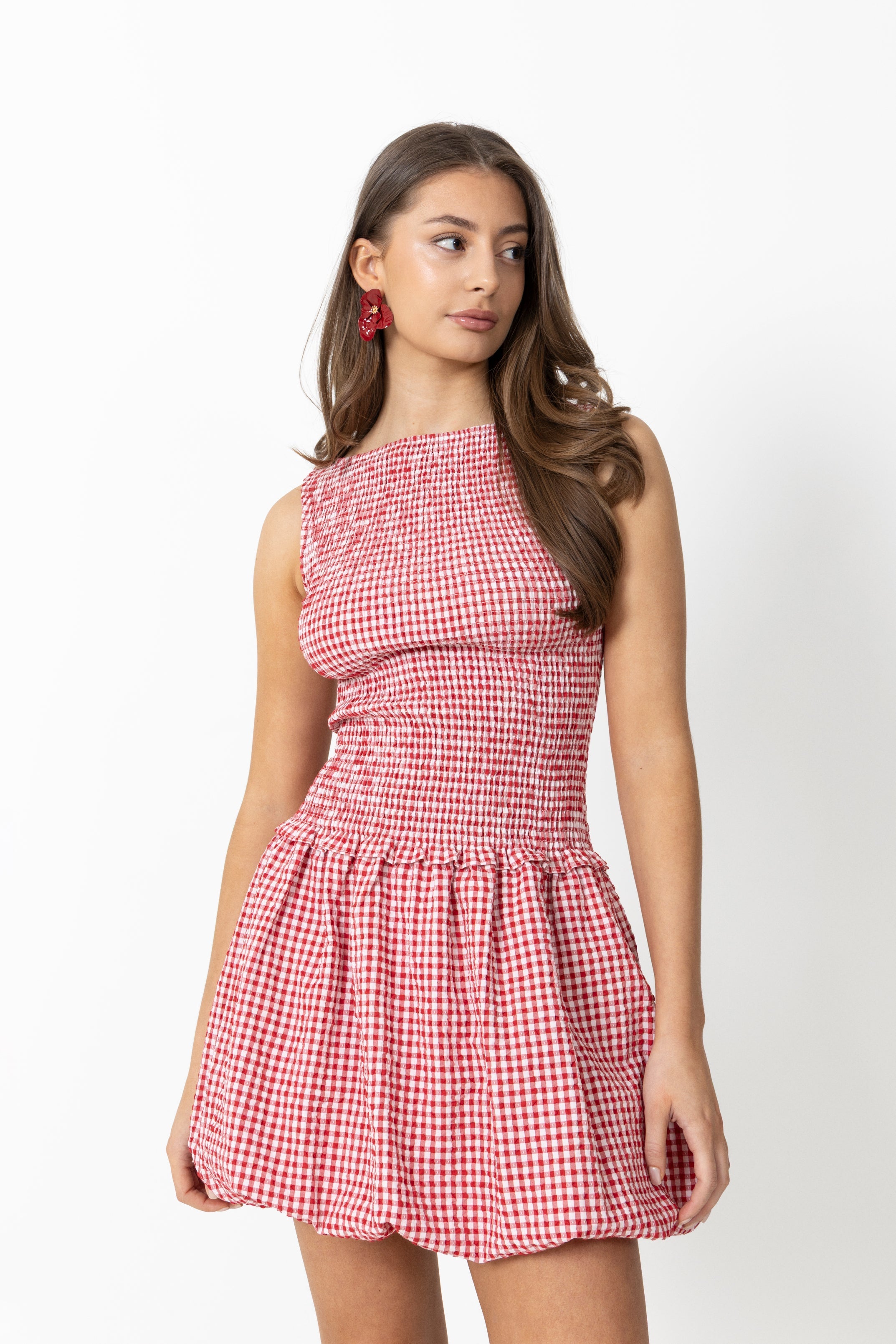 Tora Gingham Mini Dress - Red