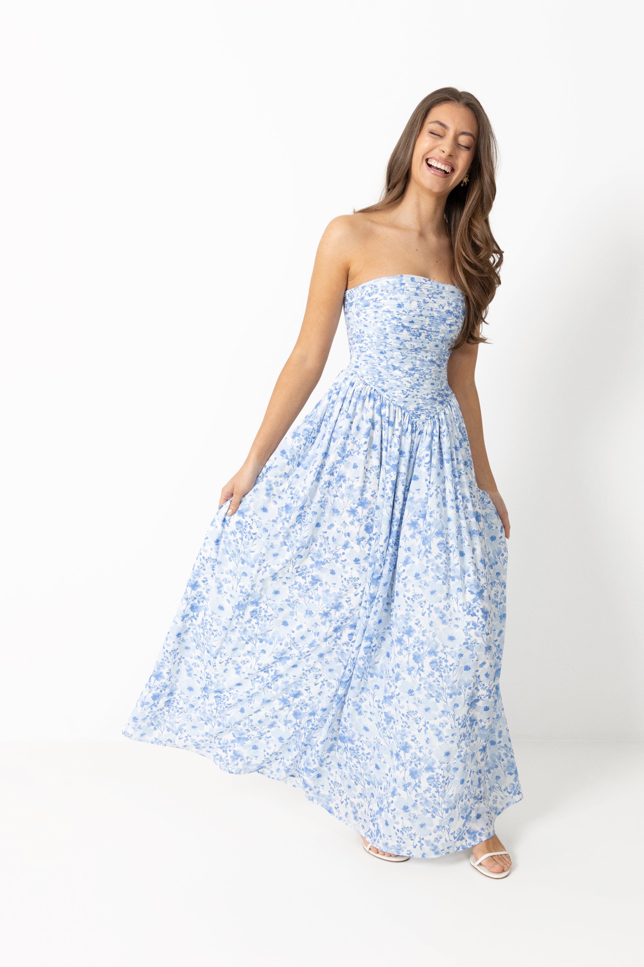 Meya Chiffon Bandeau Dress - Blue Print