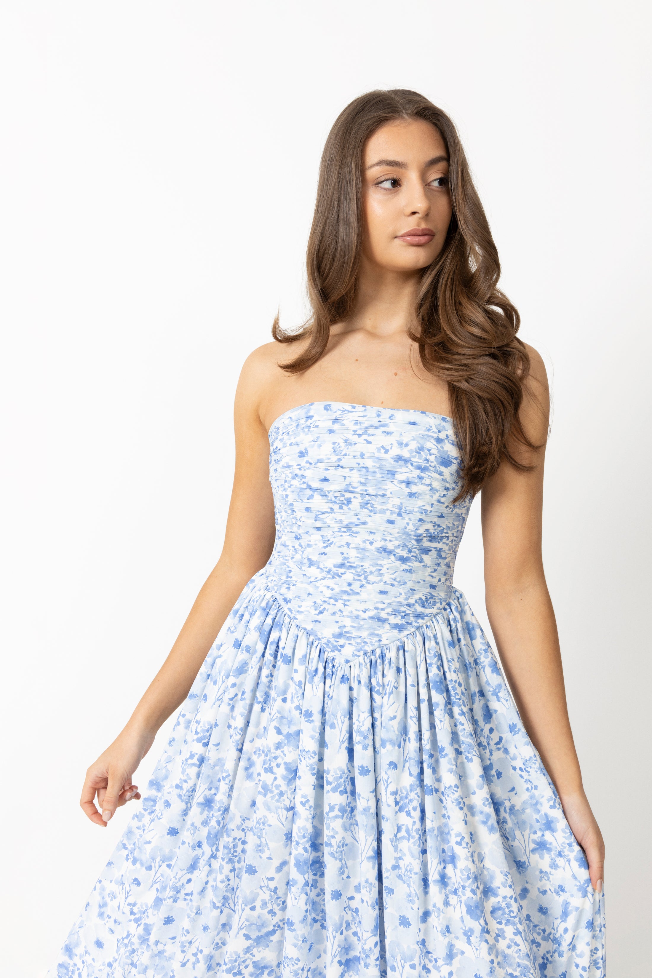 Meya Chiffon Bandeau Dress - Blue Print