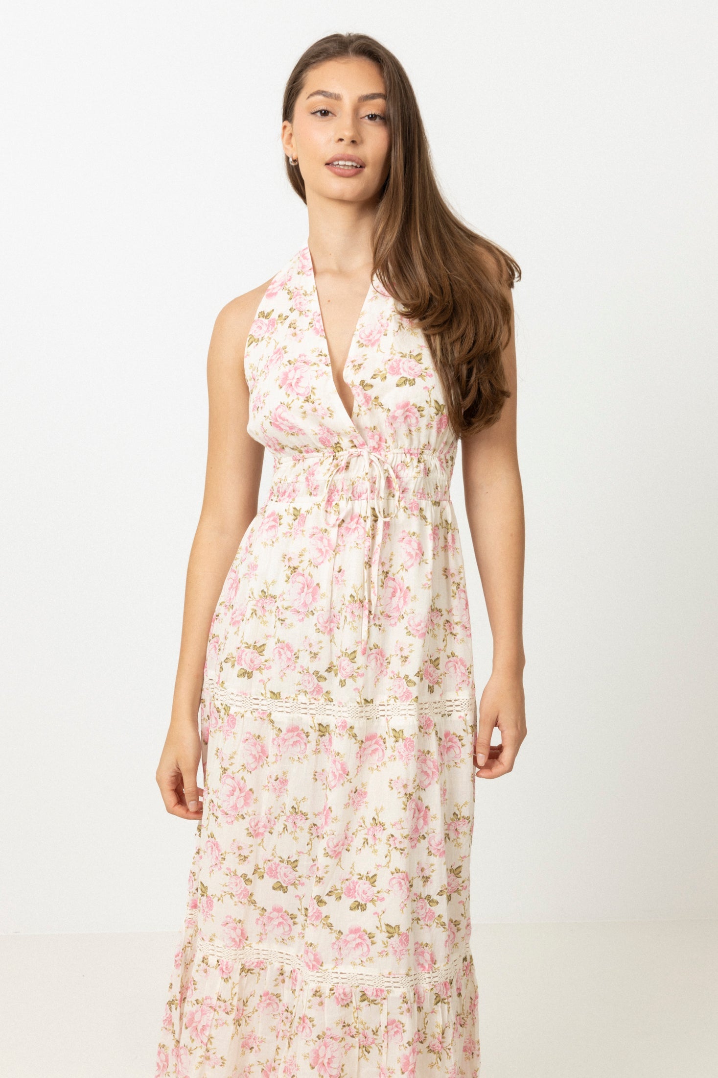 Leona Cotton Maxi Dress - Pink Floral