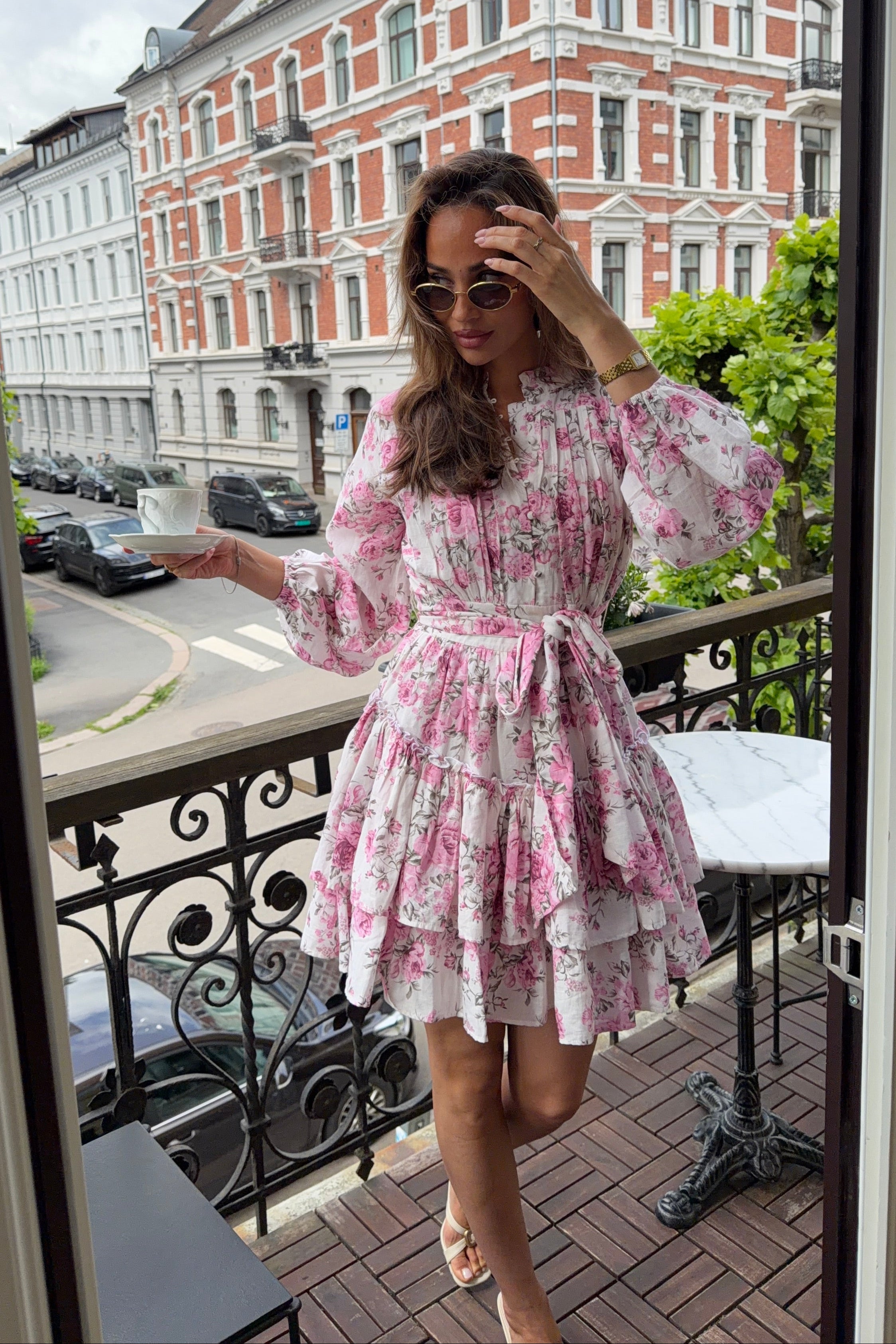 Kirsten Linen Mini Dress - Pink Floral