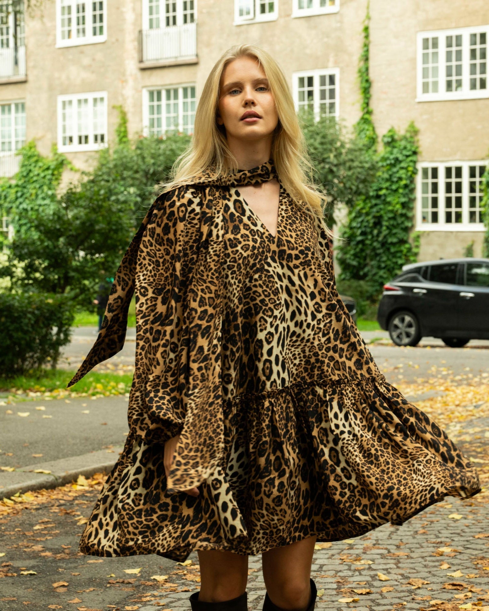 Jofrid Bow Mini Dress - Leopard