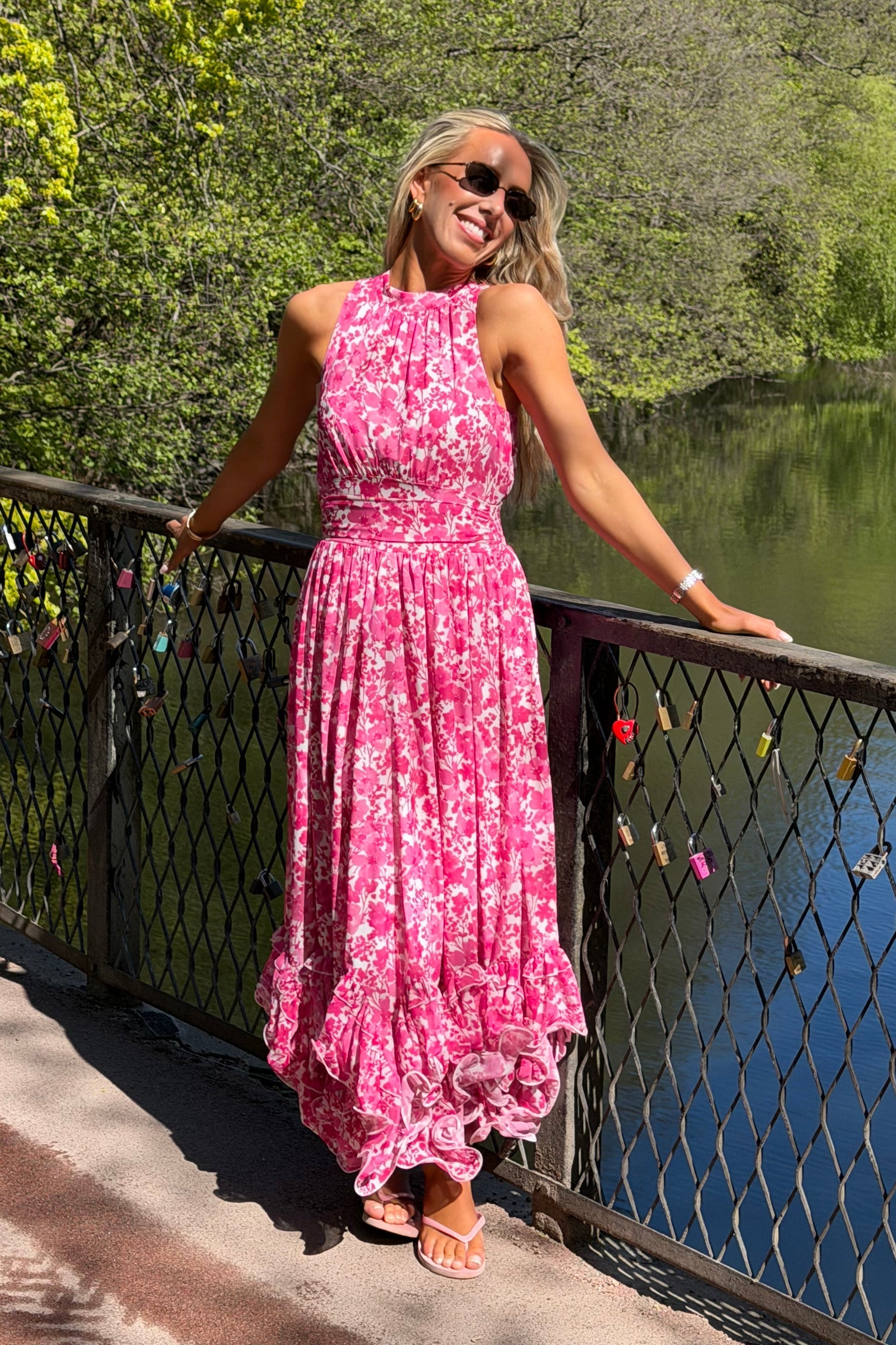 Harriet Chiffon Maxi Dress - Pink Print