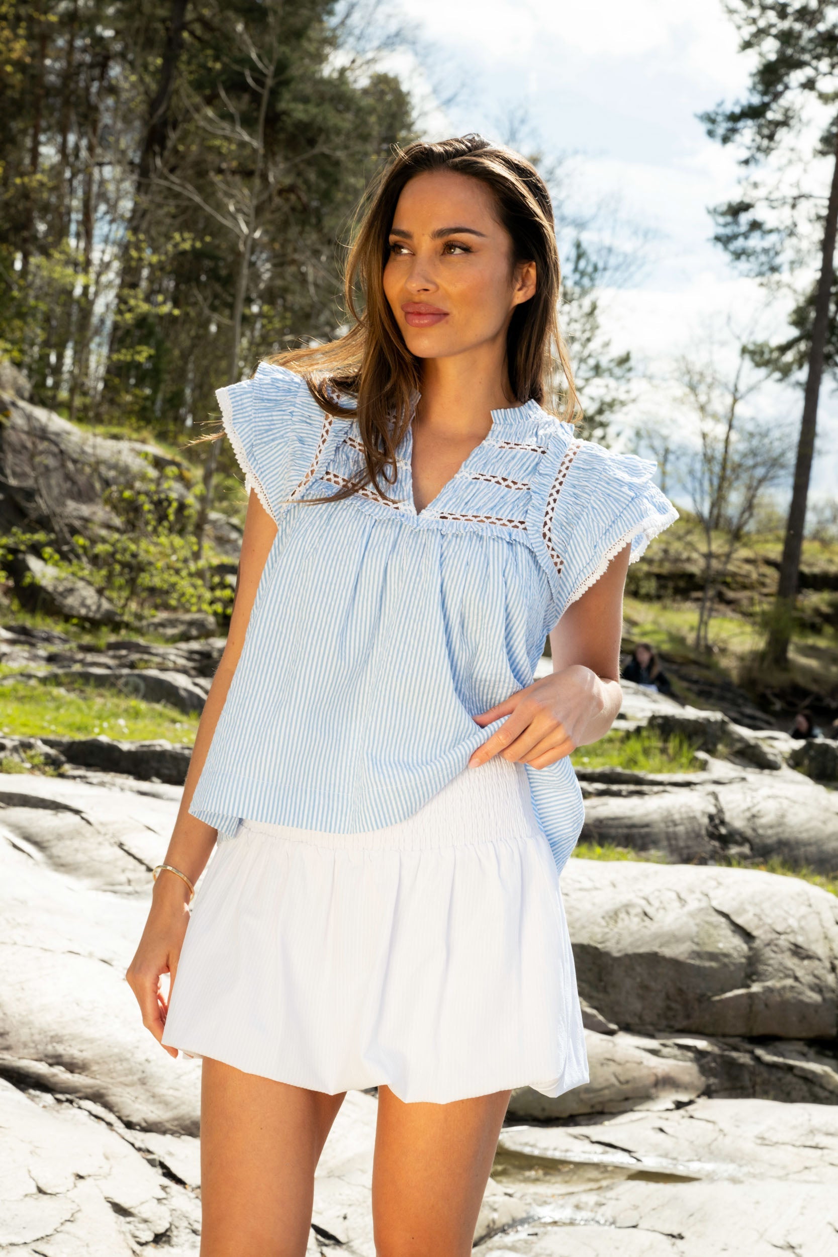 Vår Pinstripe Top - Blue Stripe