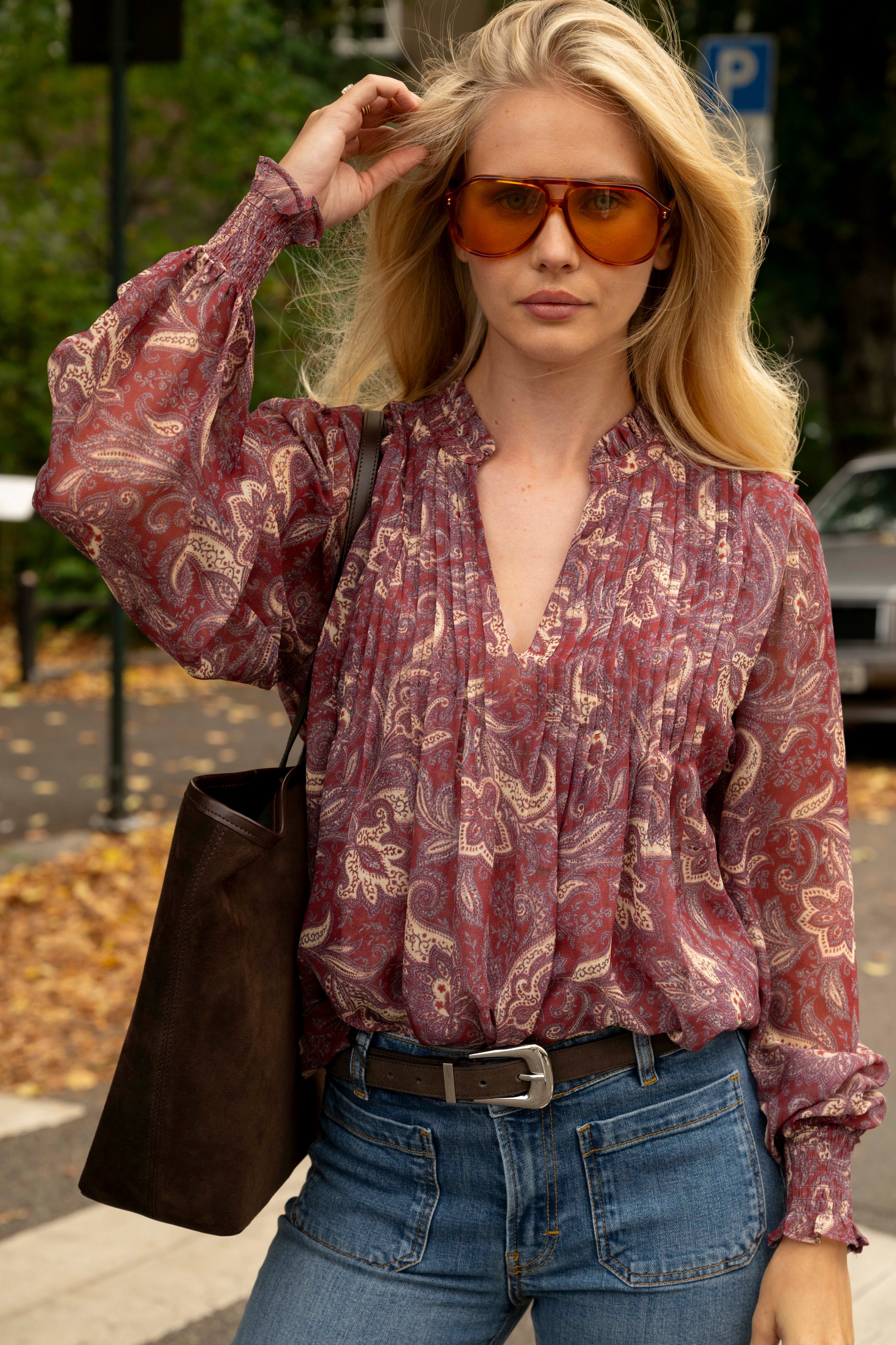 Emma Chiffon B Paisley Blouse - Wine Paisley