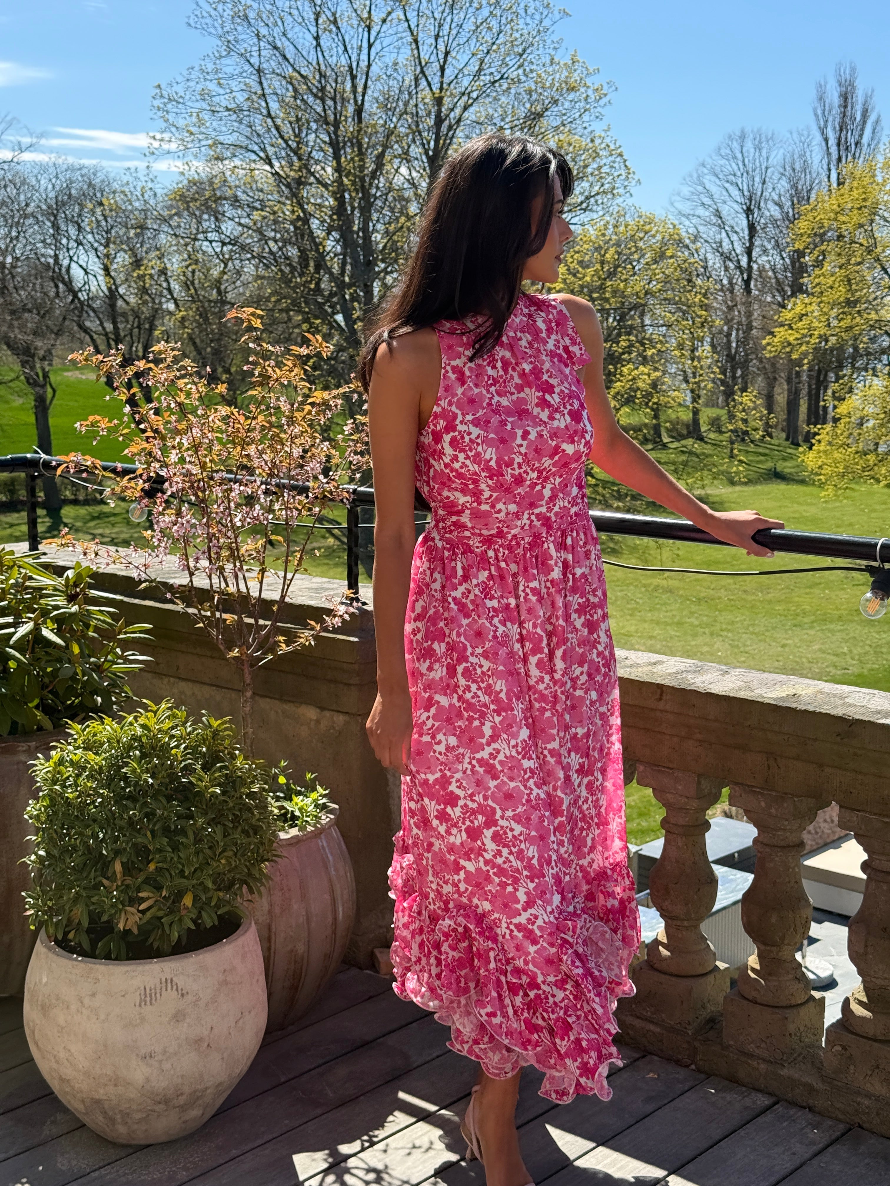 Harriet Chiffon Maxi Dress - Pink Print