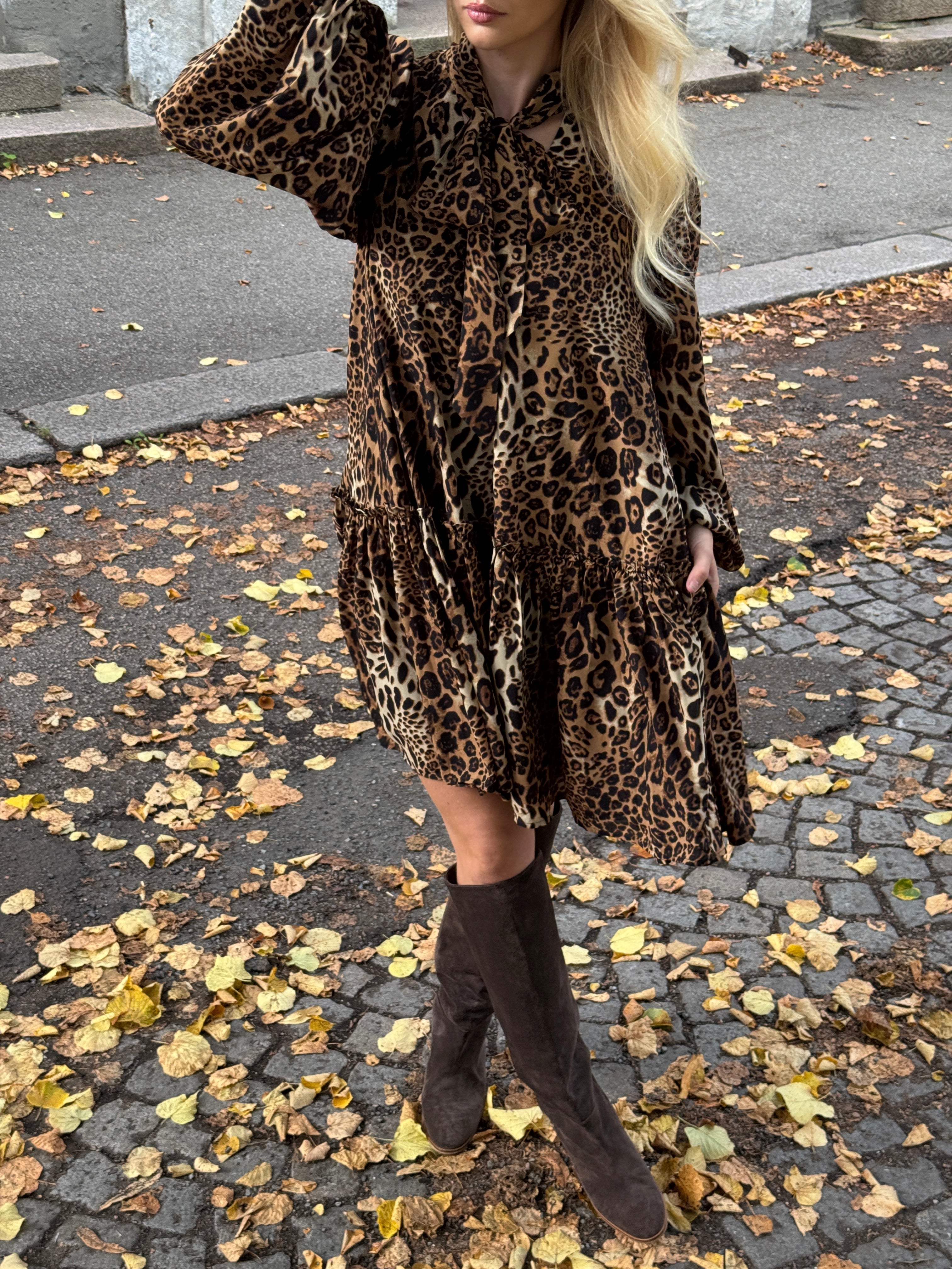 Jofrid Bow Mini Dress - Leopard