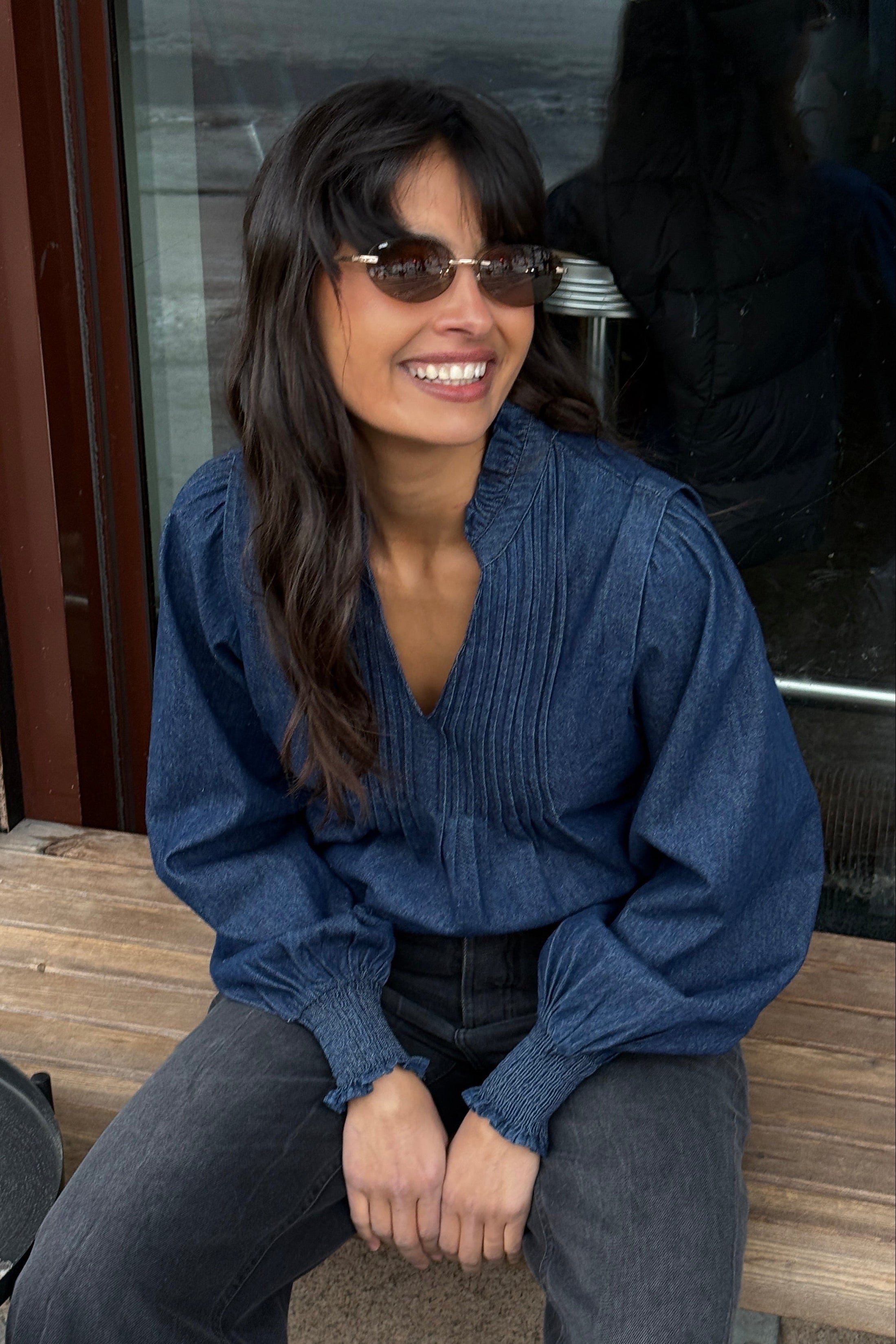 Emma Denim Solid Blouse - Blue
