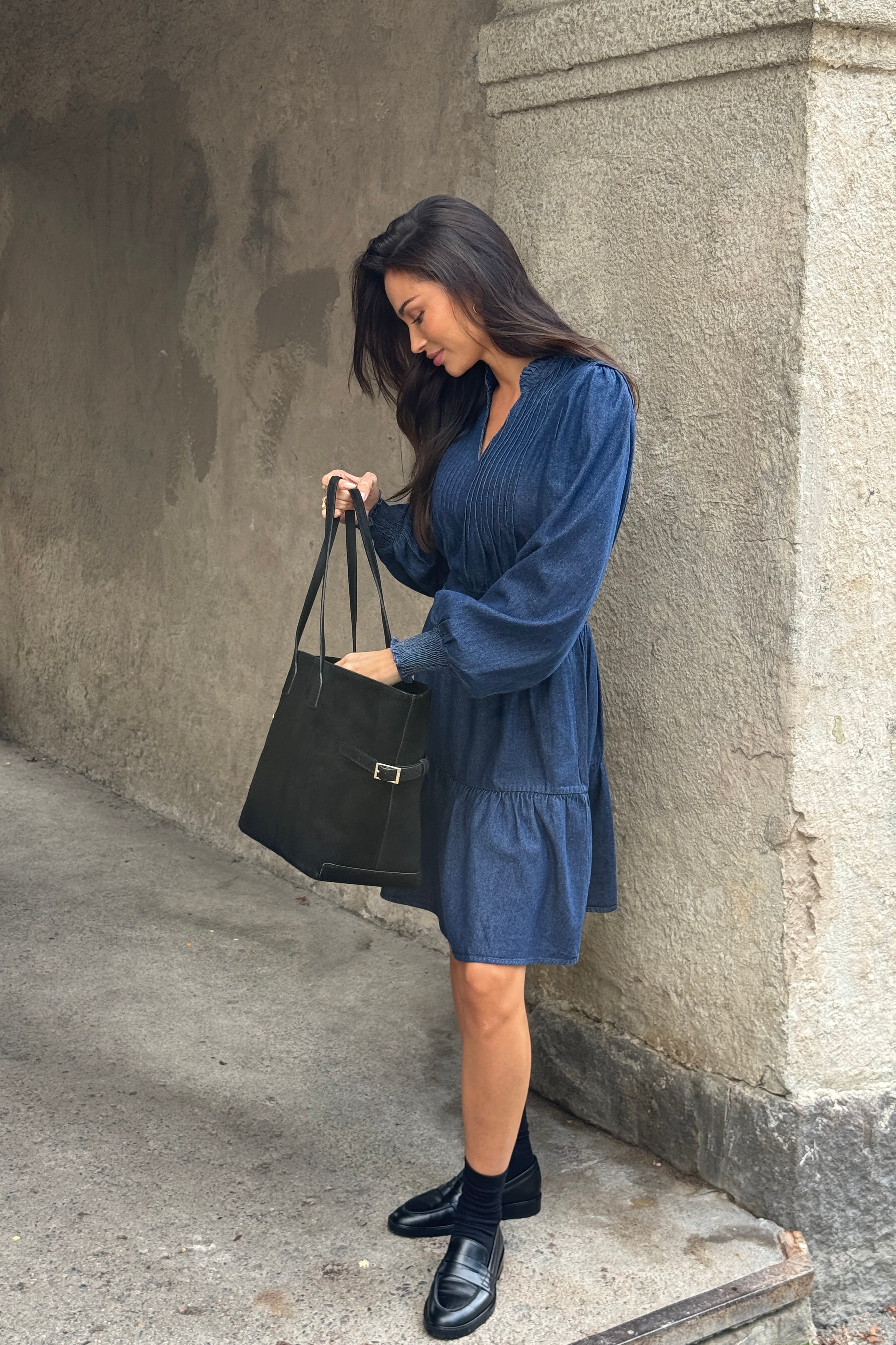 Evina Denim Solid Dress - Blue
