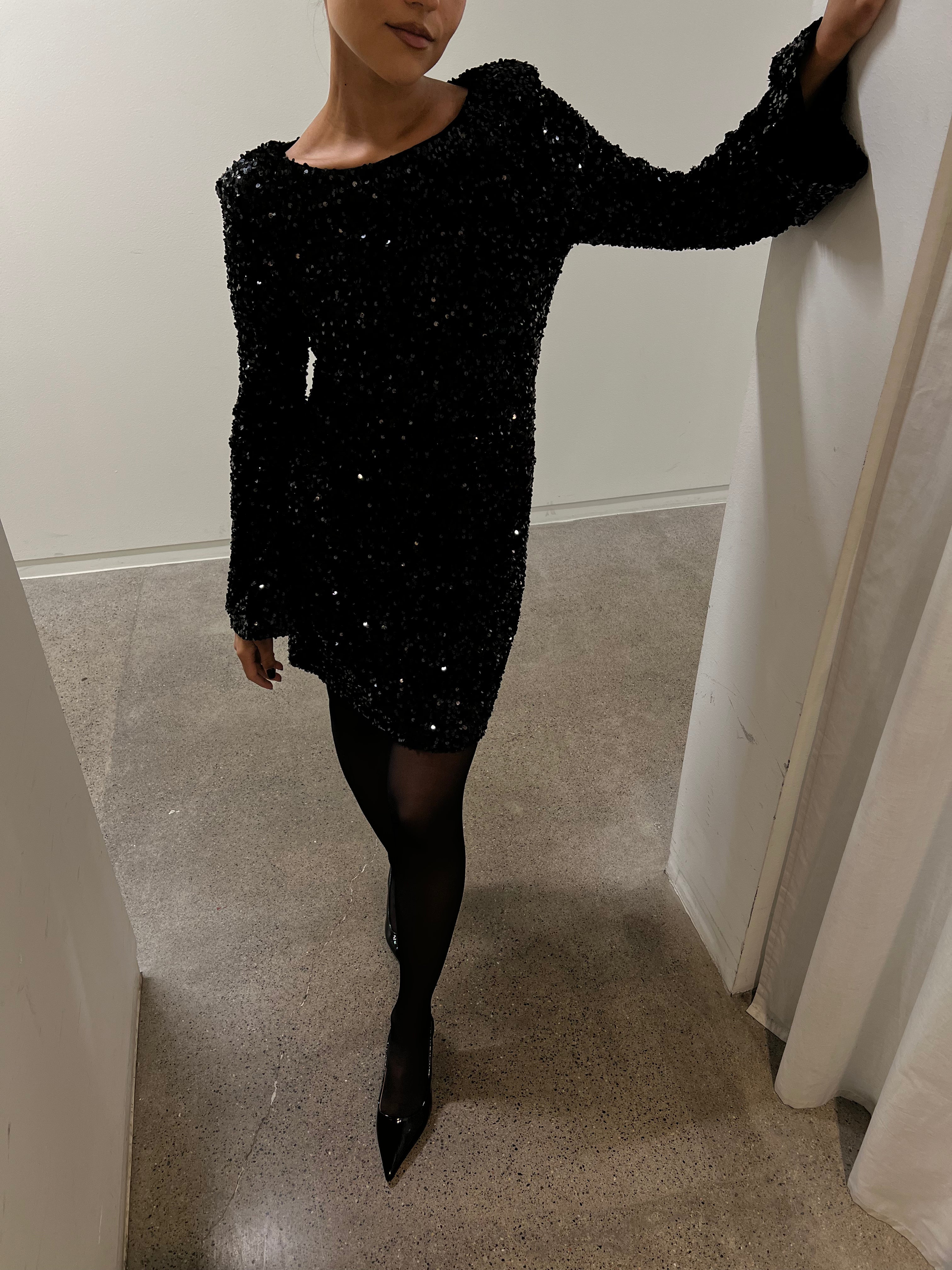 Sally Sequins Mini Dress - Black