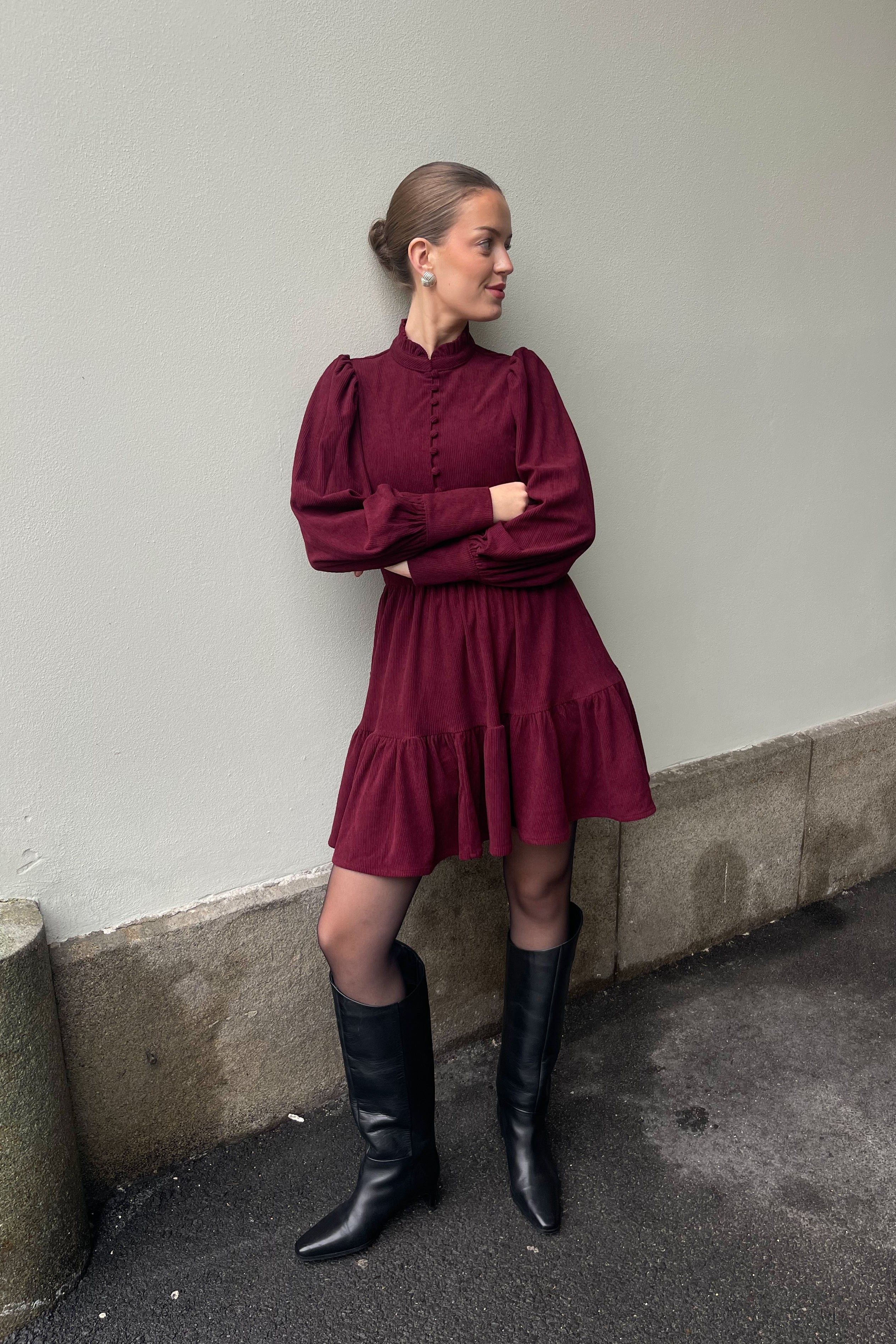 Liv Cord Solid Dress - Wine