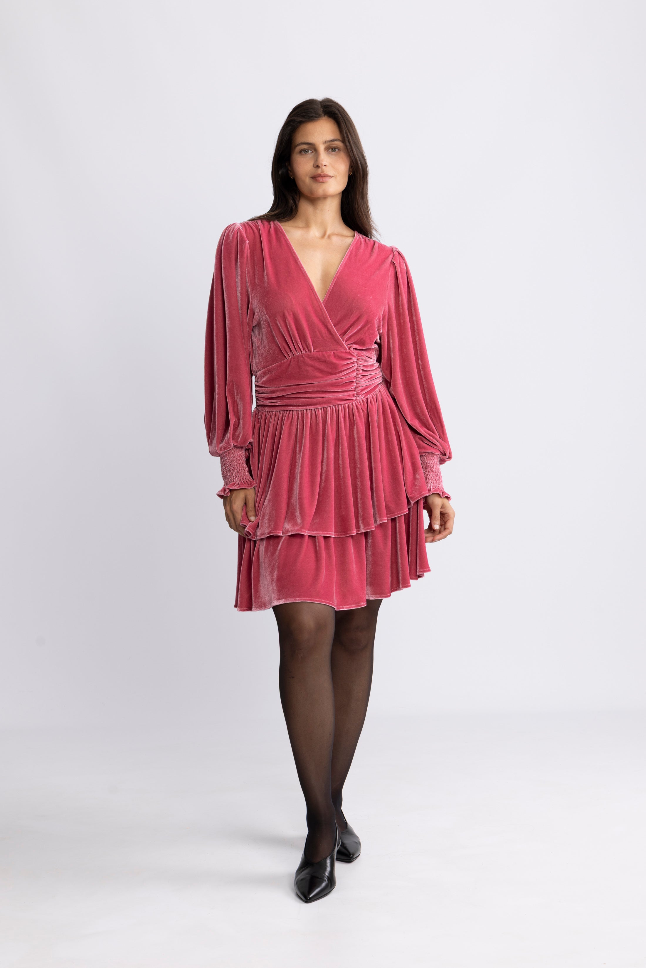 Jade Velvet Solid Dress - Dusty Pink