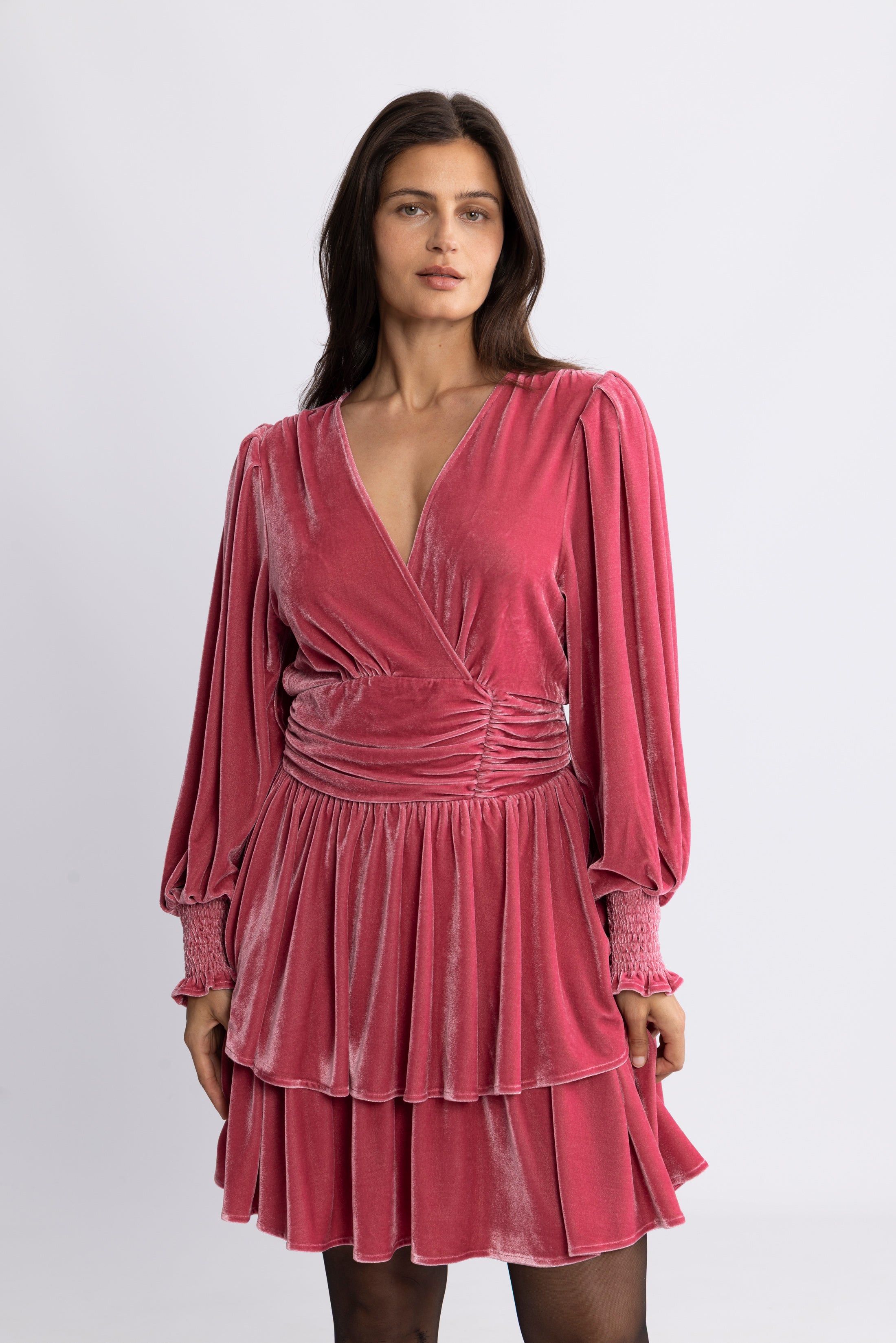 Jade Velvet Solid Dress - Dusty Pink
