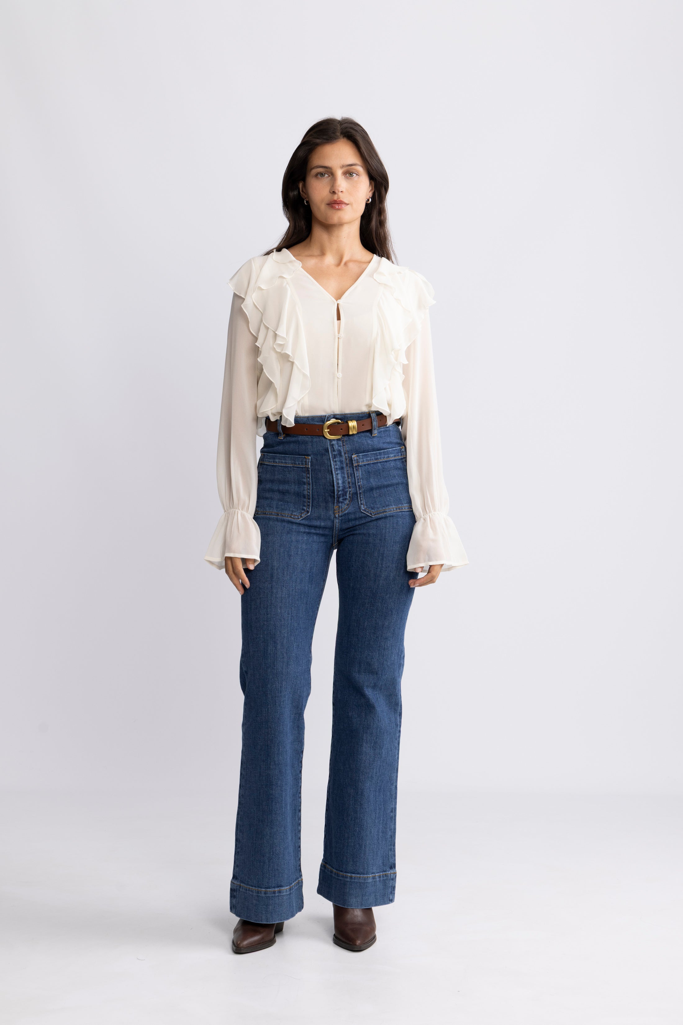 Hellvi Ruffle Chiffon Blouse - Creme