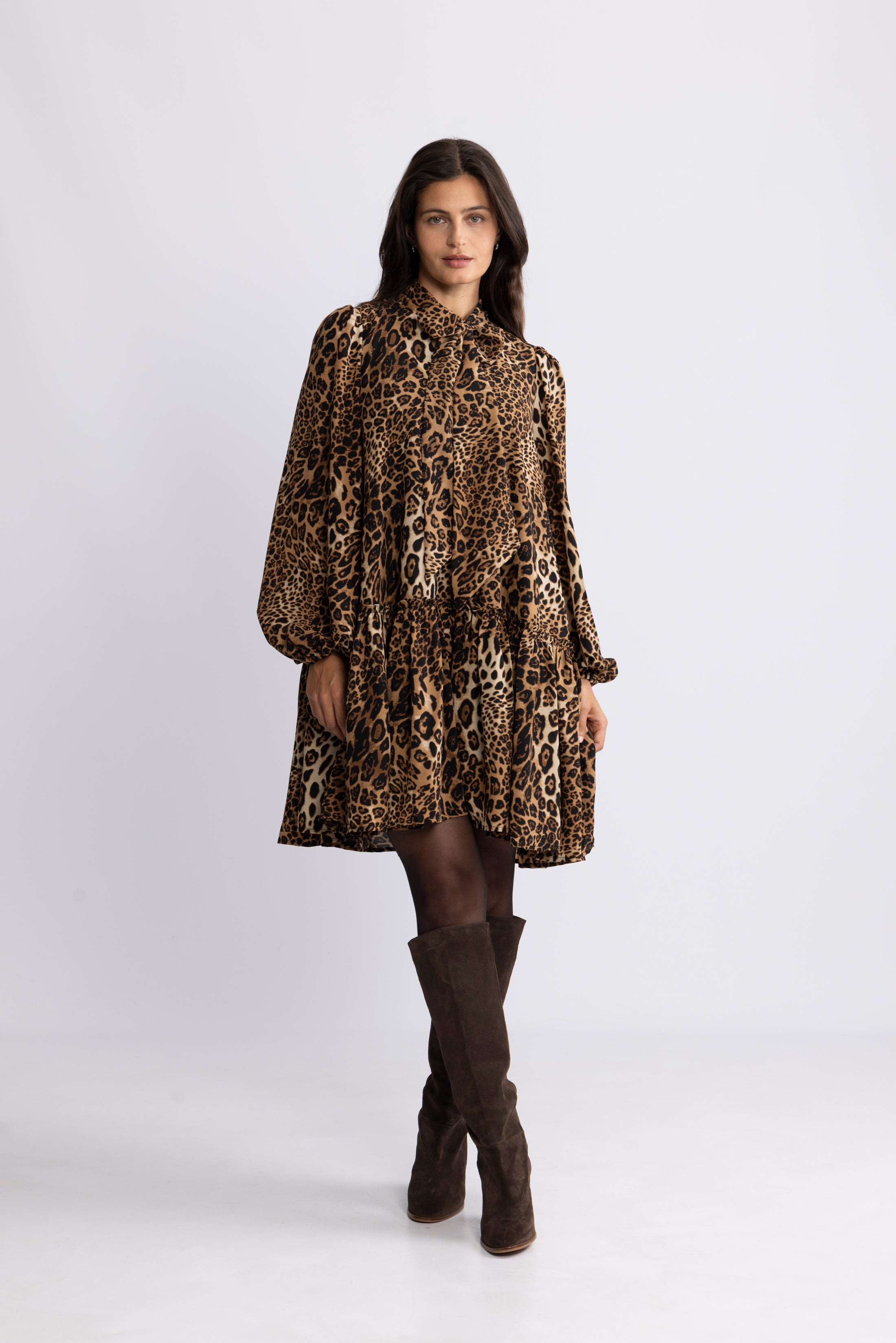 Jofrid Bow Mini Dress - Leopard