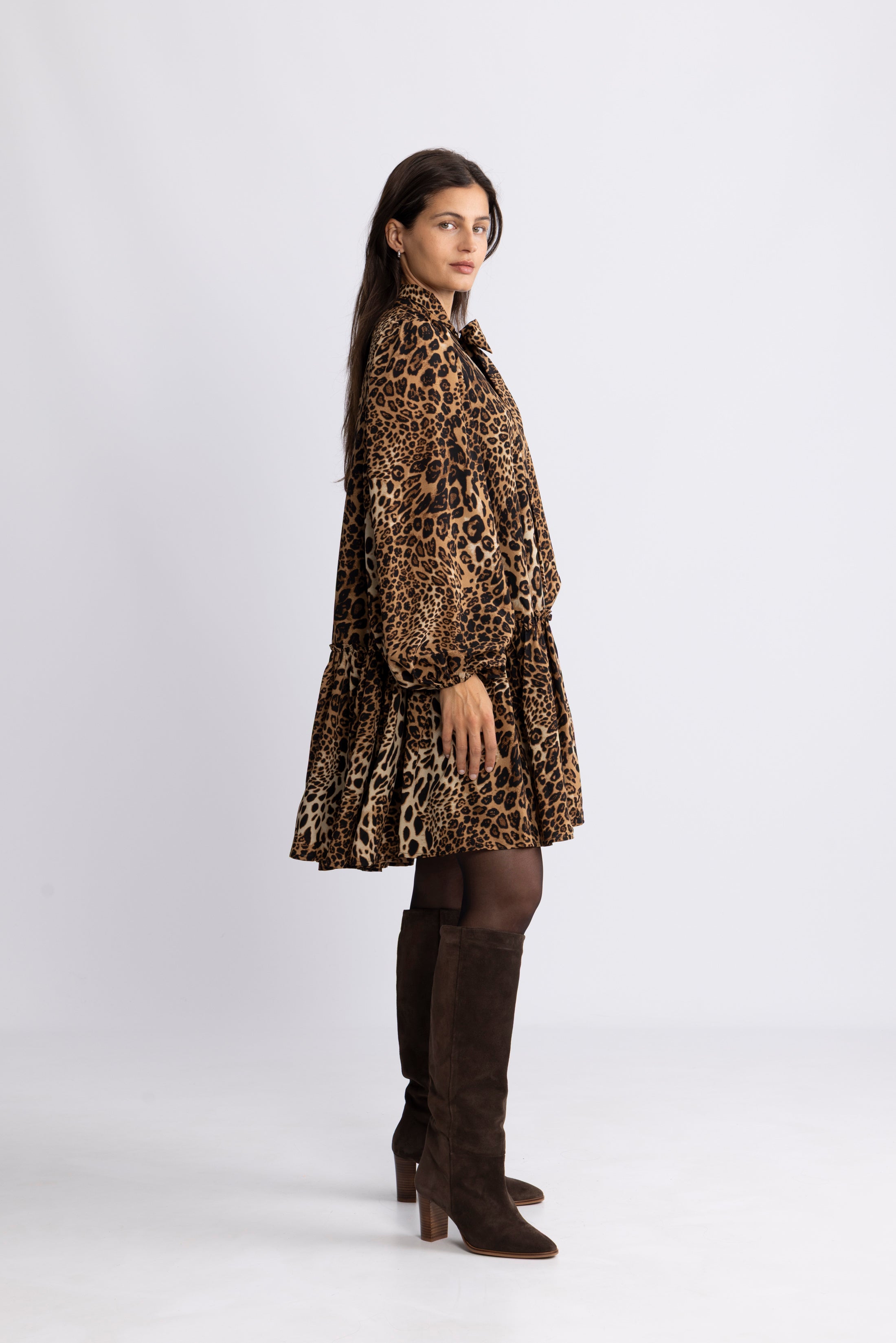 Jofrid Bow Mini Dress - Leopard