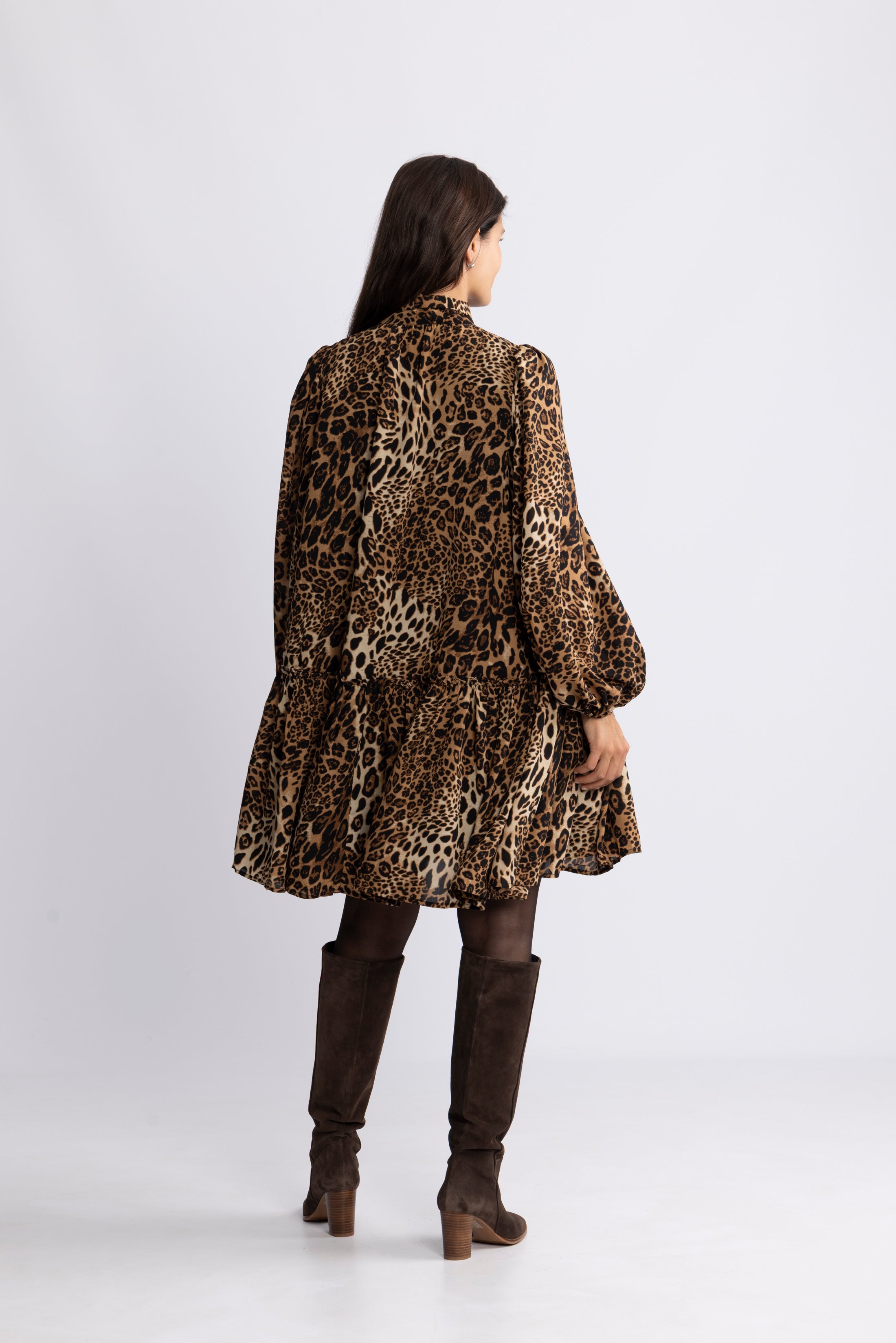 Jofrid Bow Mini Dress - Leopard