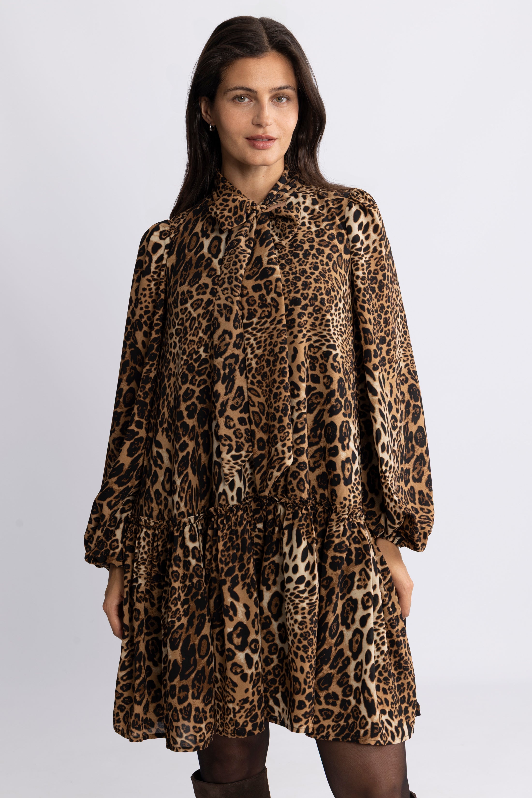 Jofrid Bow Mini Dress - Leopard