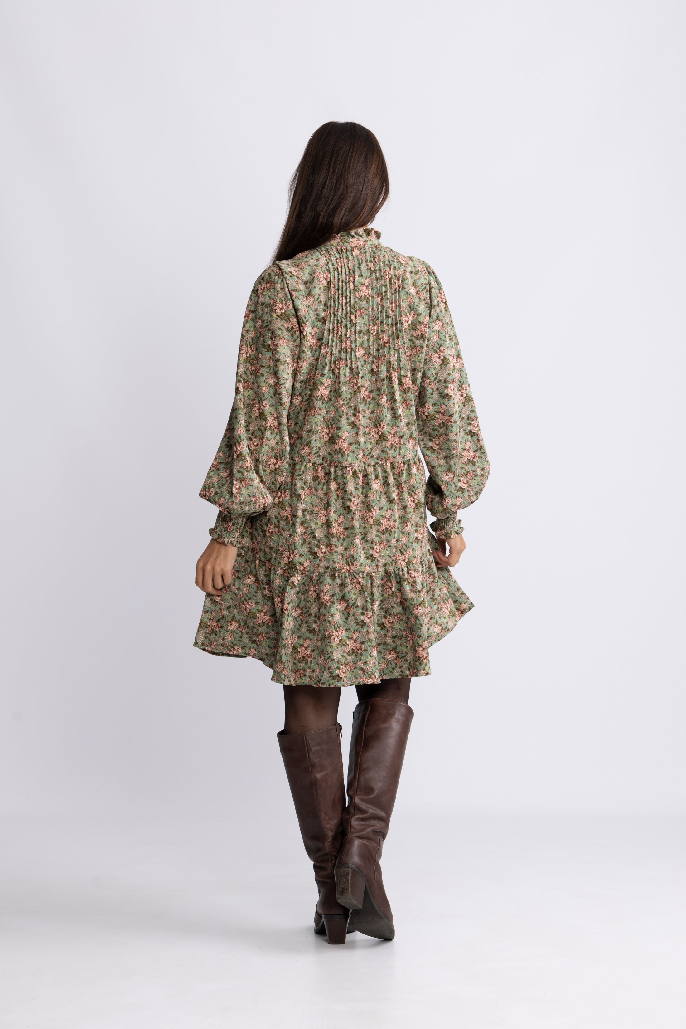 Embla Cord Floral Dress - Green Flower