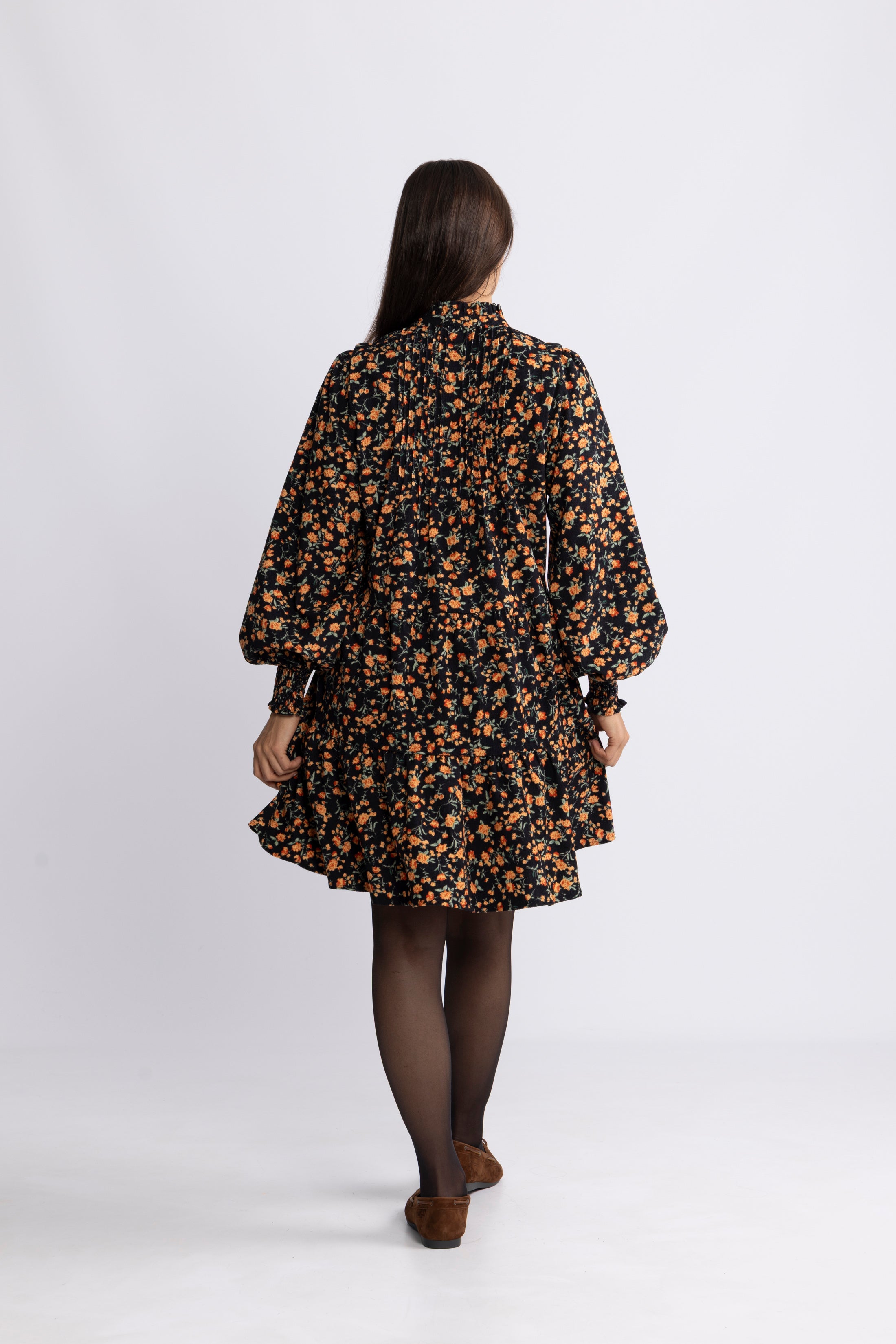 Embla Cord Flower Dress - Black Flower