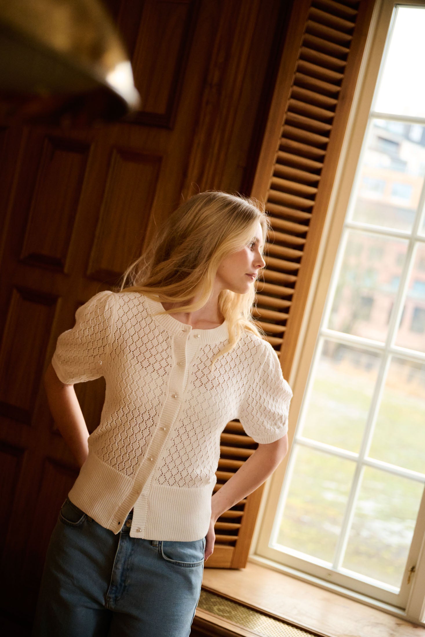 Kari Crochet Tee - Off White