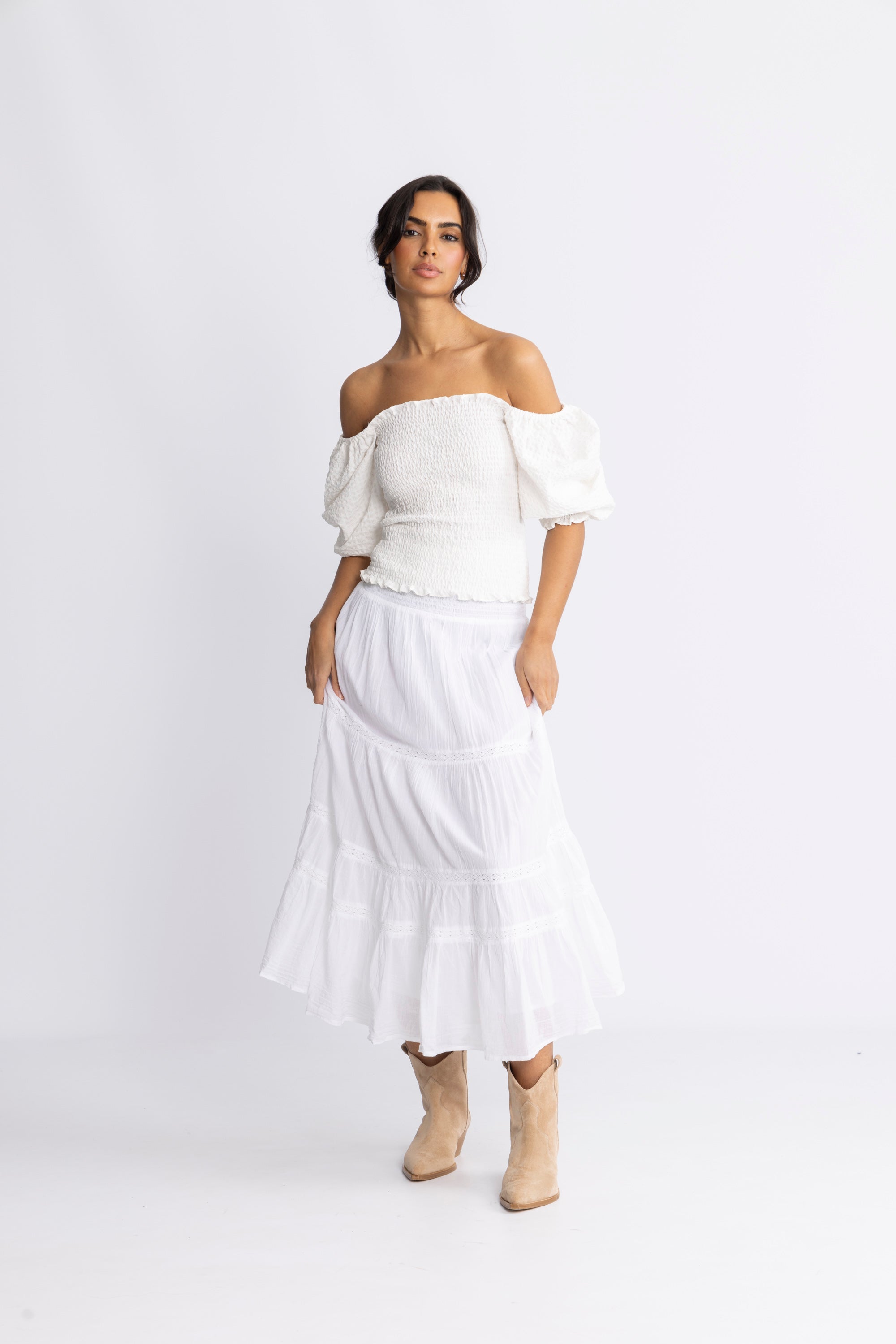 Vendla Voile High Smock Skirt - White