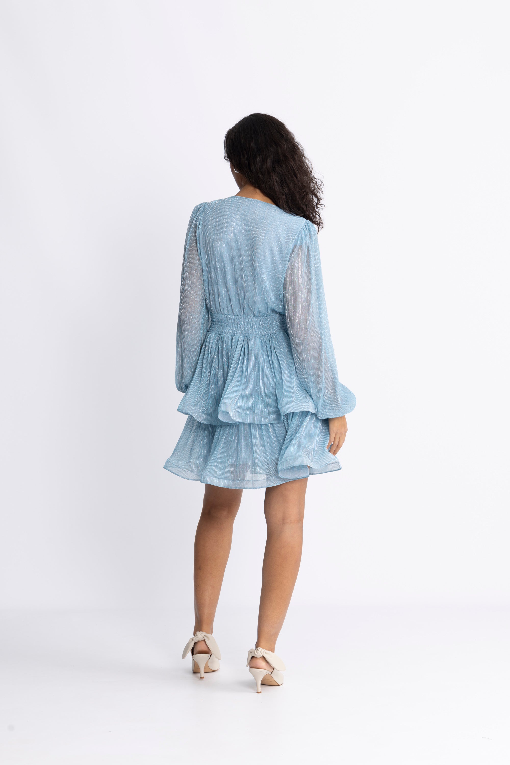 Jade Wave Plisse Dress - Light Blue