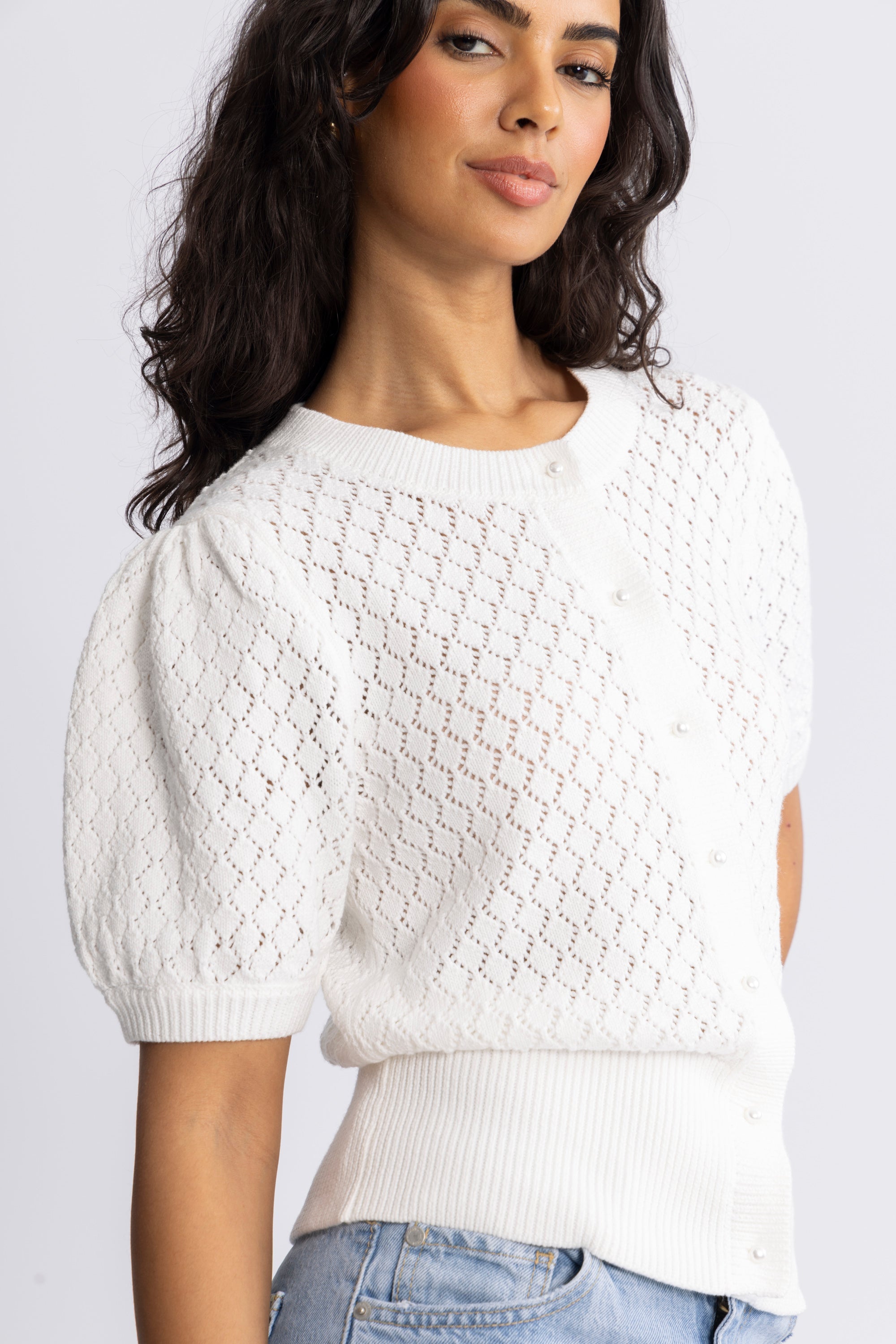 Kari Crochet Tee - Off White
