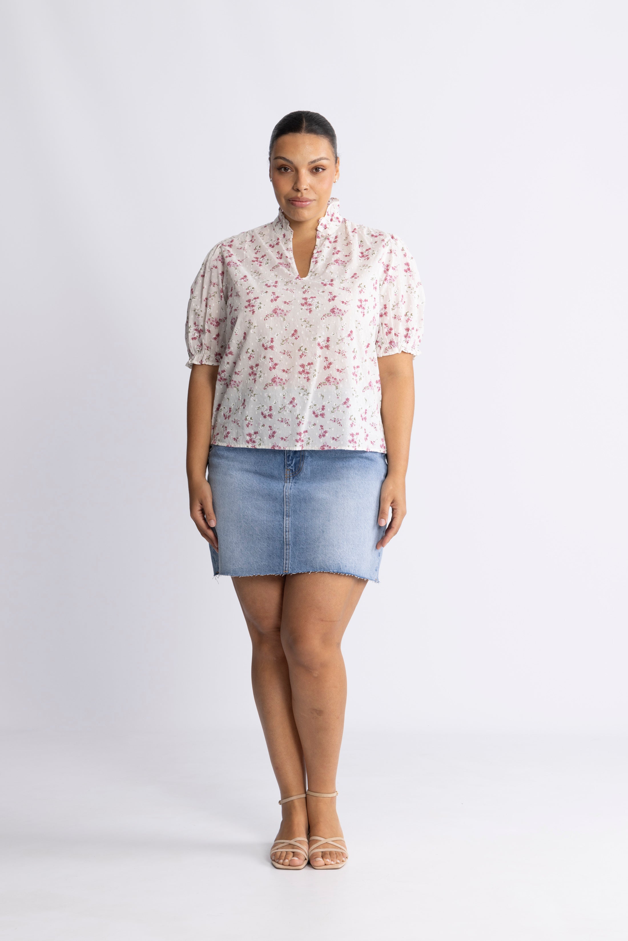 Signy S Flower Dobby Blouse - Pink Dobby