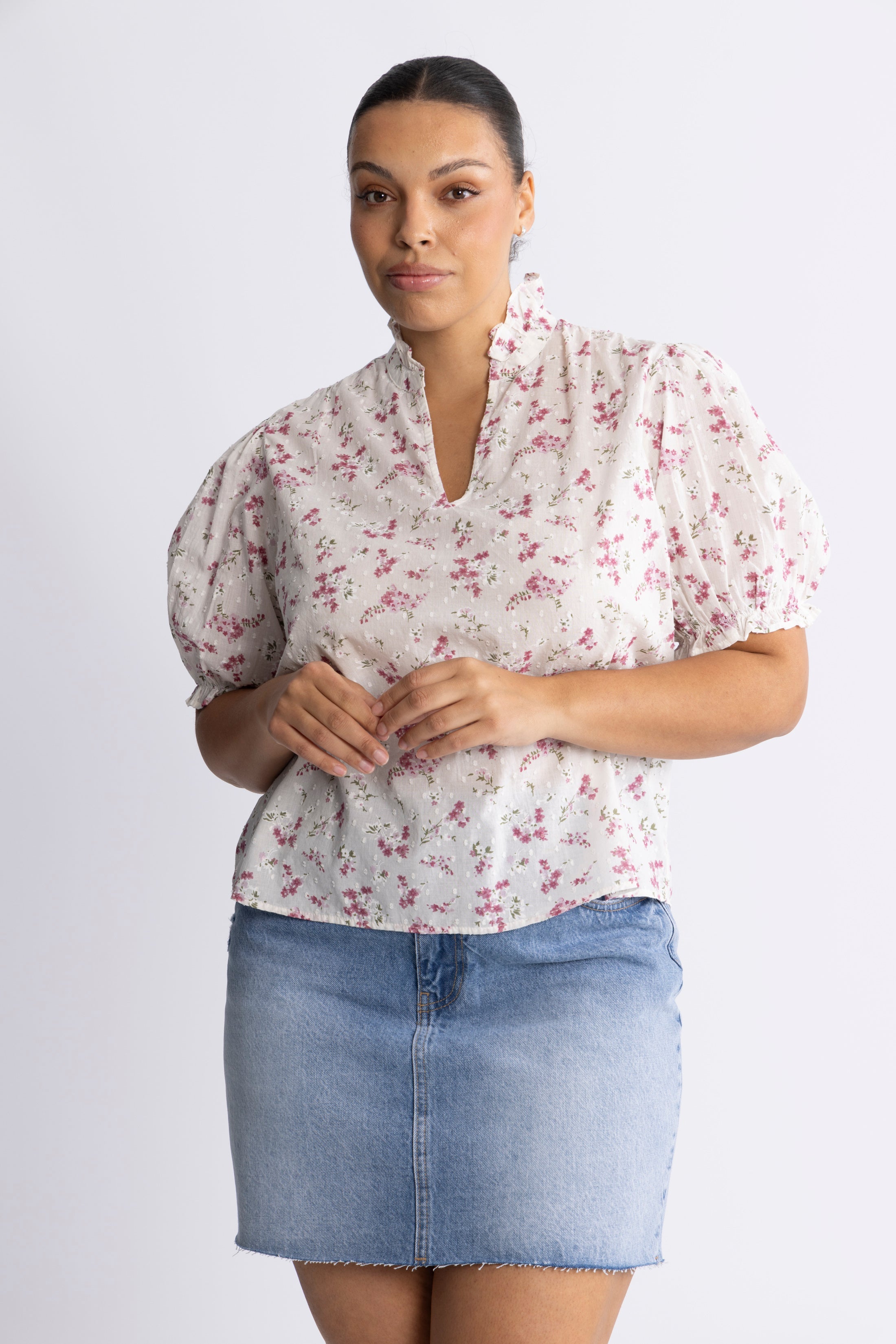 Signy S Flower Dobby Blouse - Pink Dobby