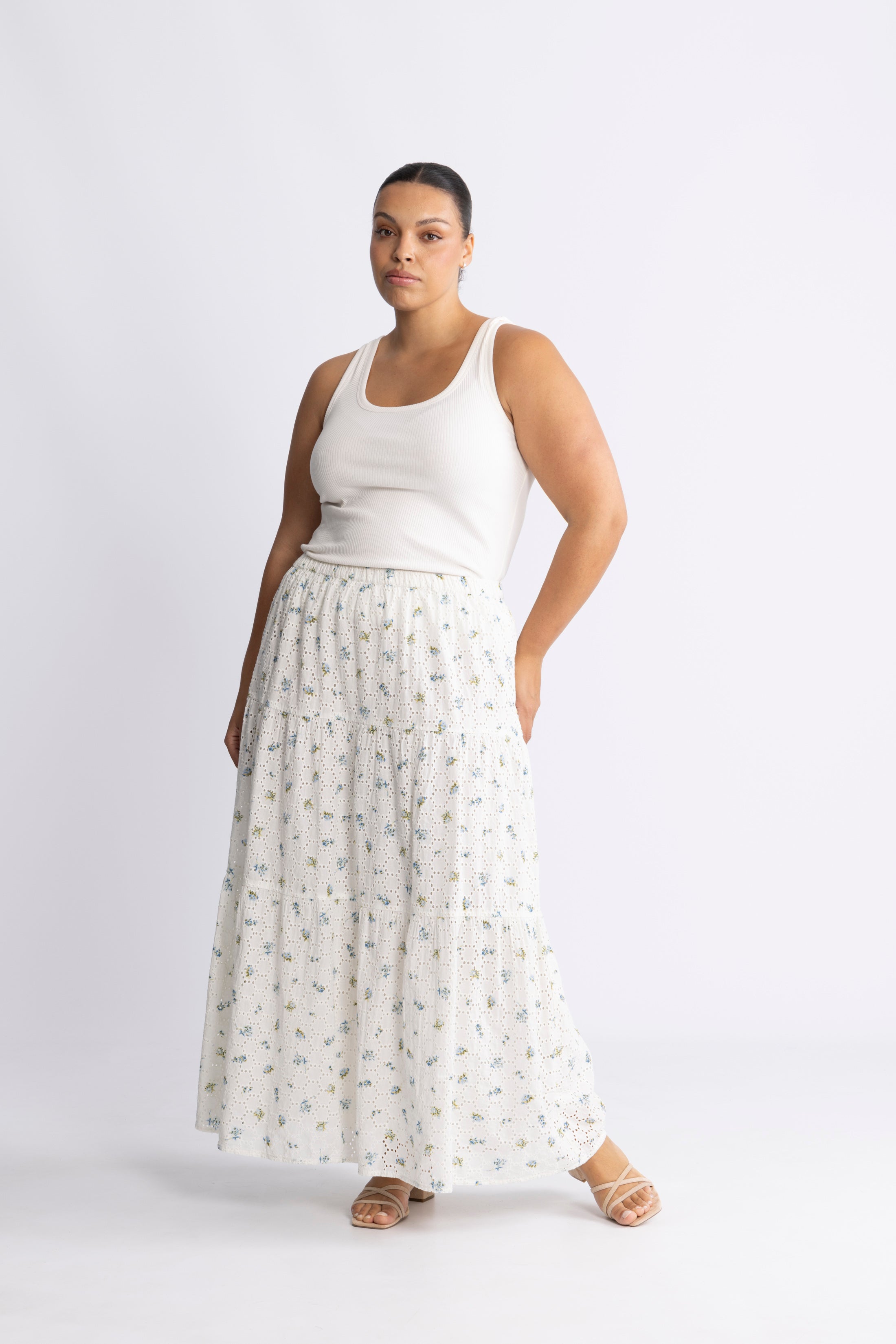 Rana Broderie Anglaise Skirt - Forglemmegei White