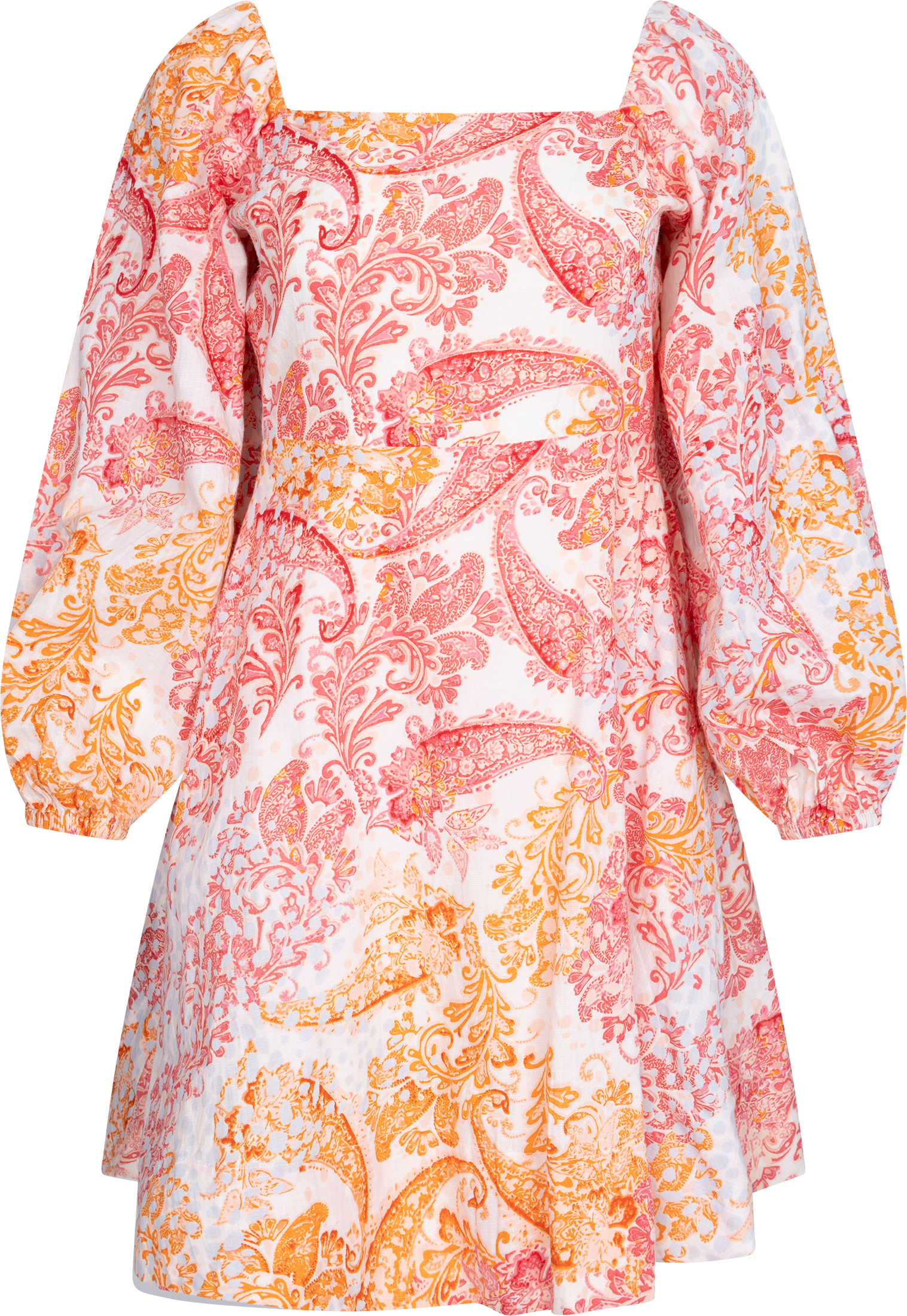 Eva Paisley Linen Dress - Coral Paisley