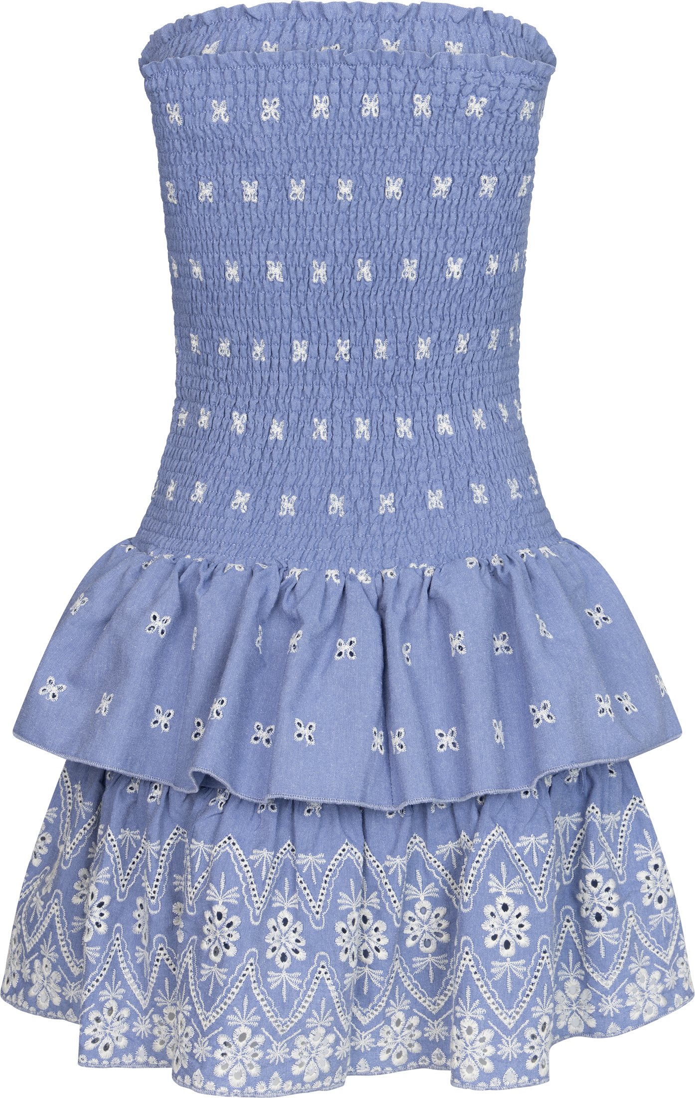 Kanutte Fine Emb Smock Dress - Blue/White