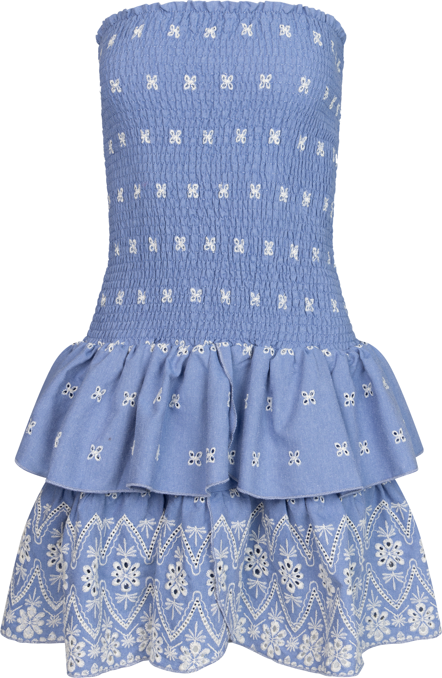 Kanutte Fine Emb Smock Dress - Blue/White