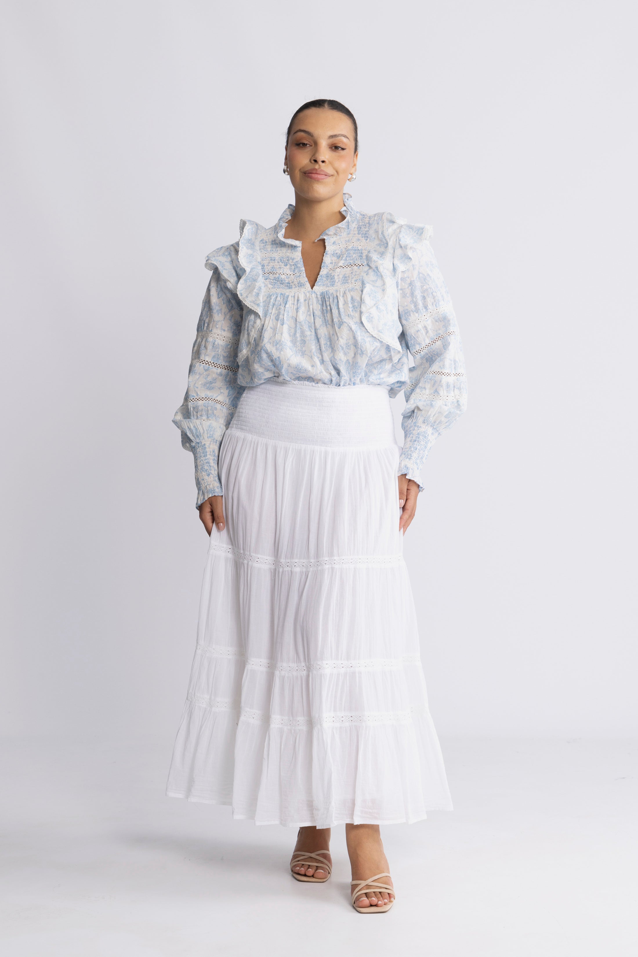 Vårun Flower Dobby Blouse - Blue Dobby Flower