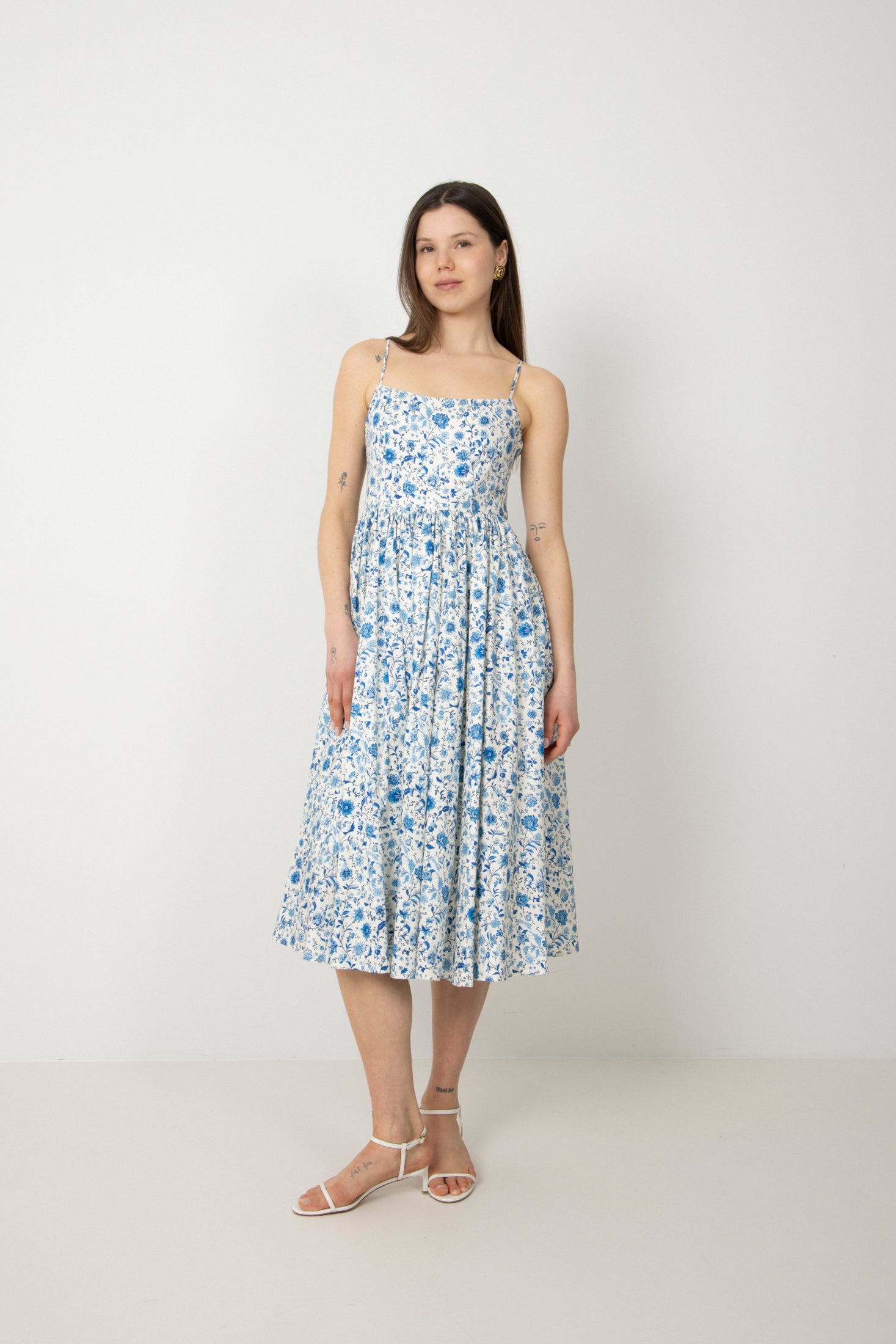 Thyra Cotton Strap Midi Dress - Blue