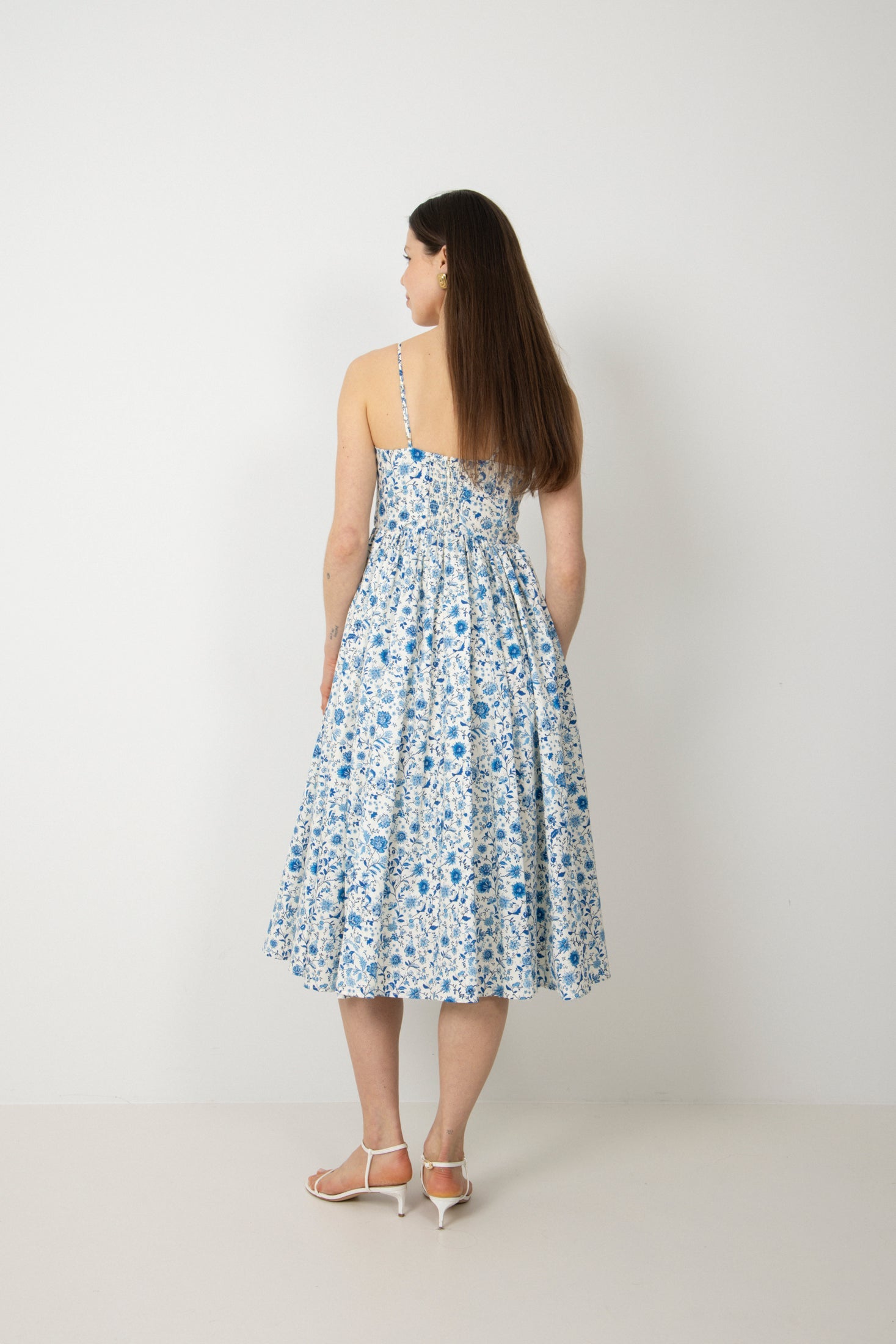 Thyra Cotton Strap Midi Dress - Blue