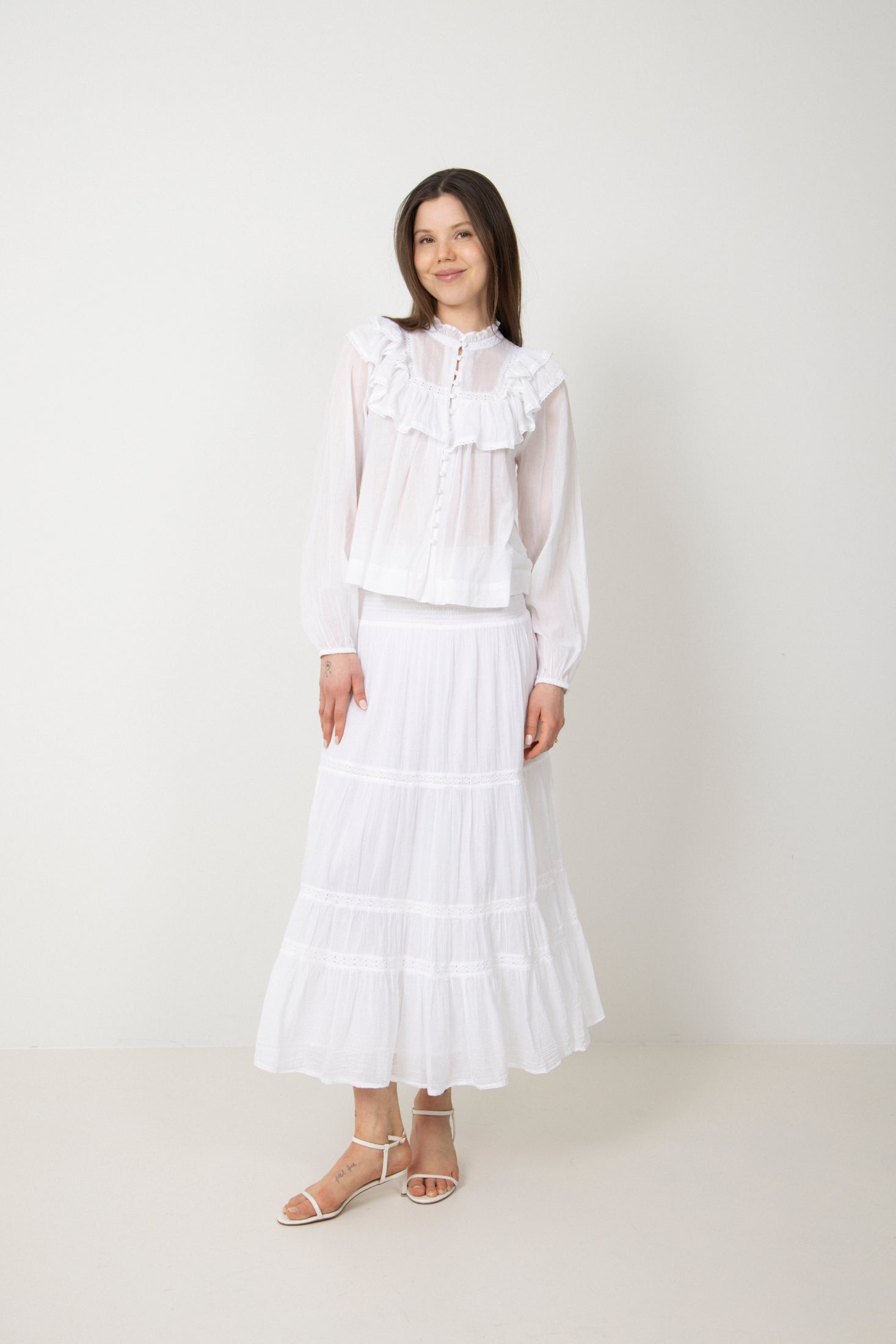 Vendla Voile High Smock Skirt - White