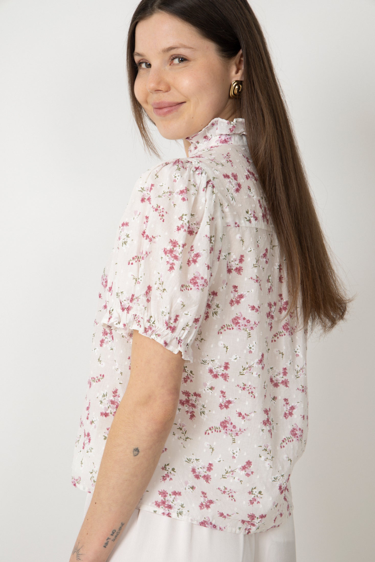 Signy S Flower Dobby Blouse - Pink Dobby