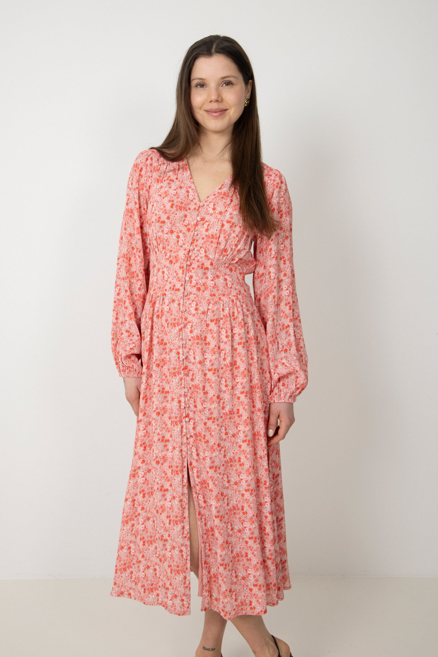 Una Crepe Midi Dress - Light Pink Floral