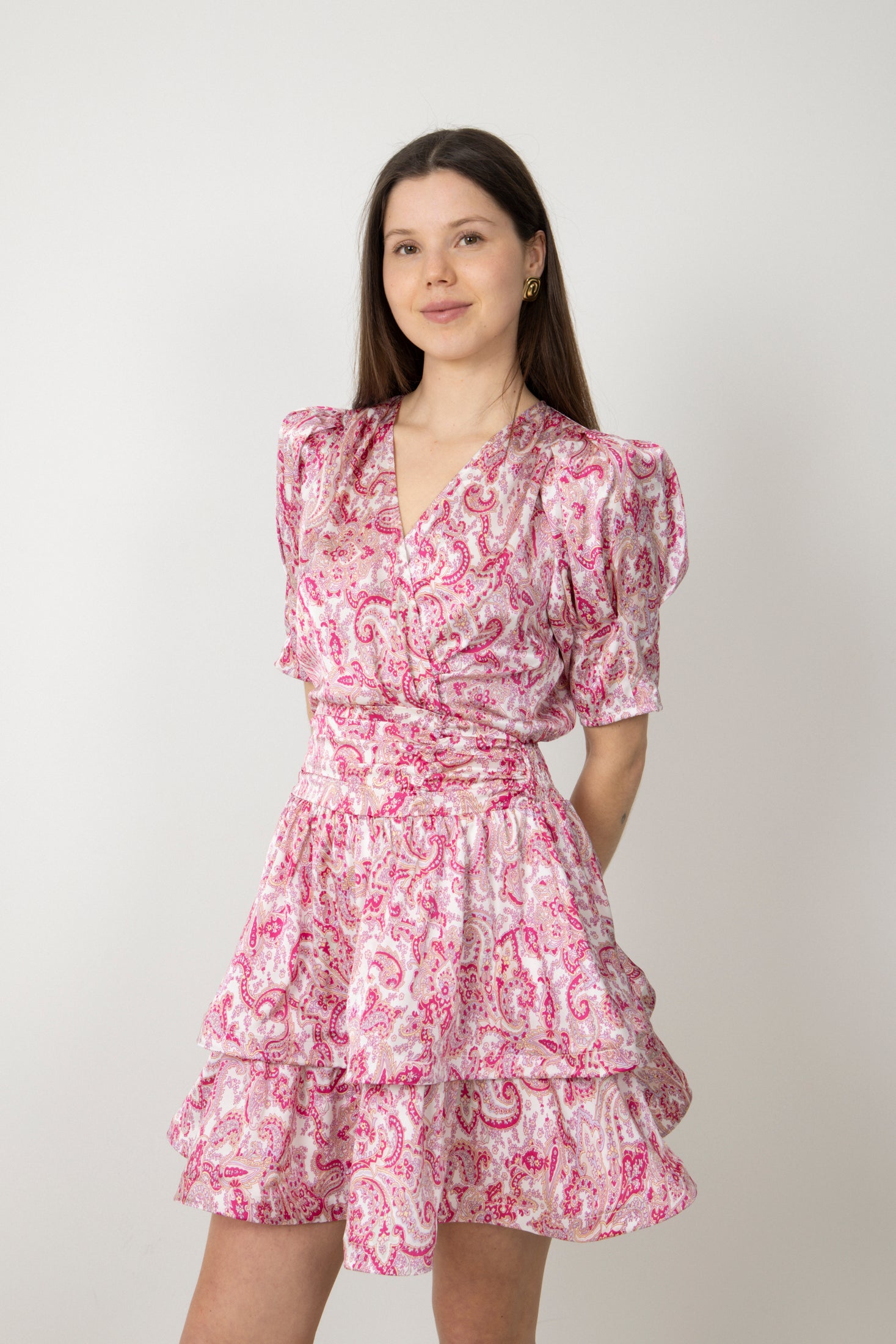 Jade Paisley Satin Dress - Pink