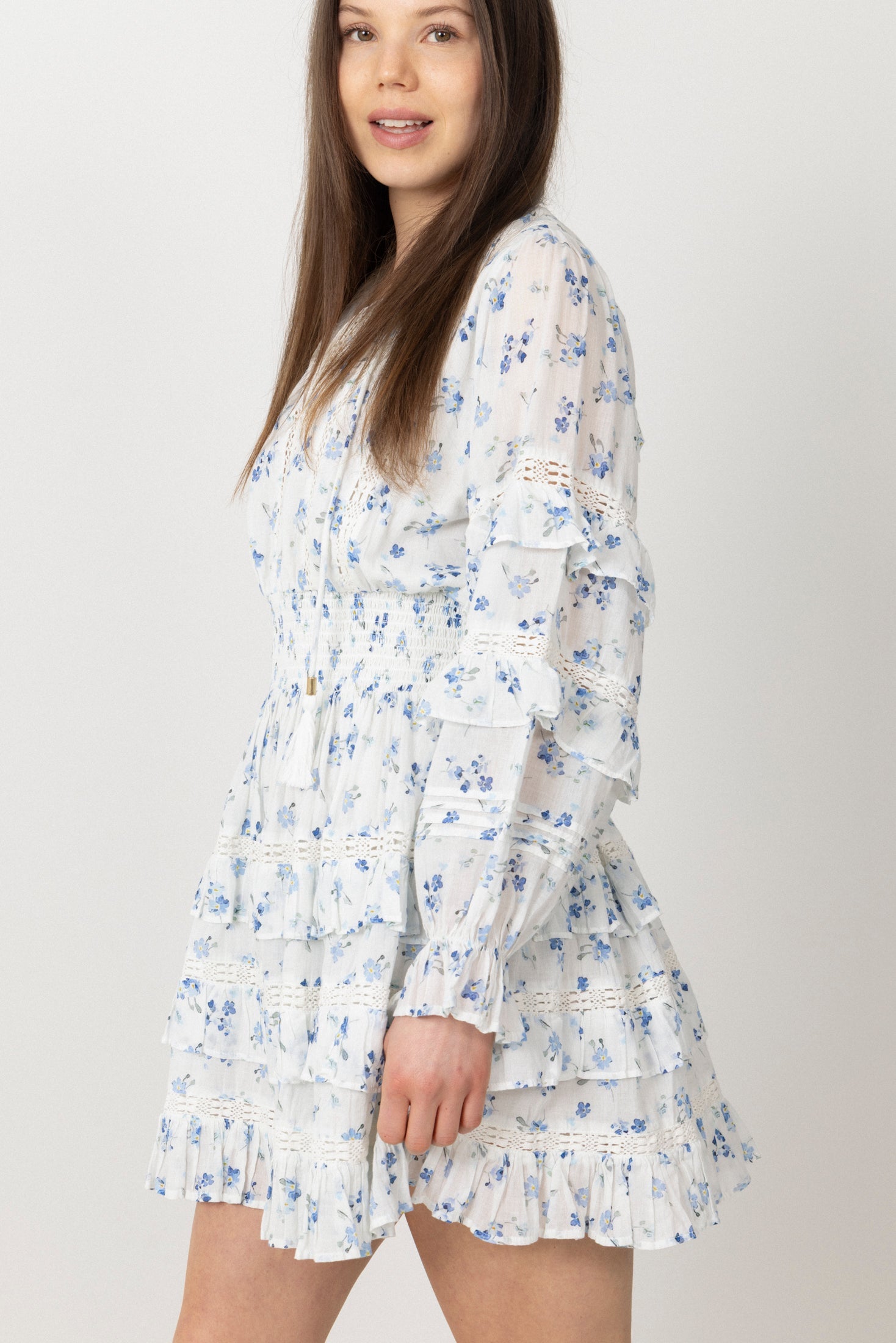 Sol Cotton Flower Dress - Blue Flower
