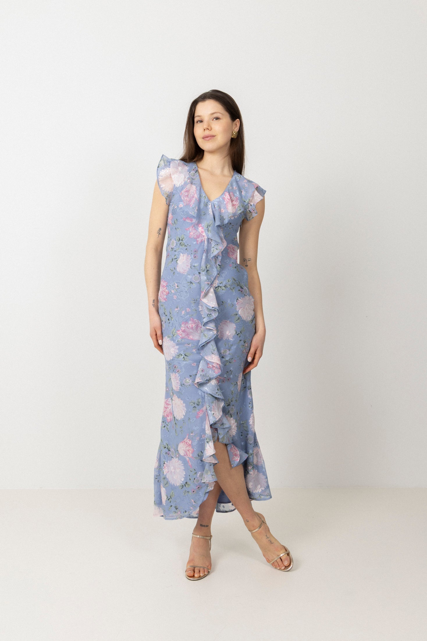 Adelia Chiffon Floral Dress - Light Blue