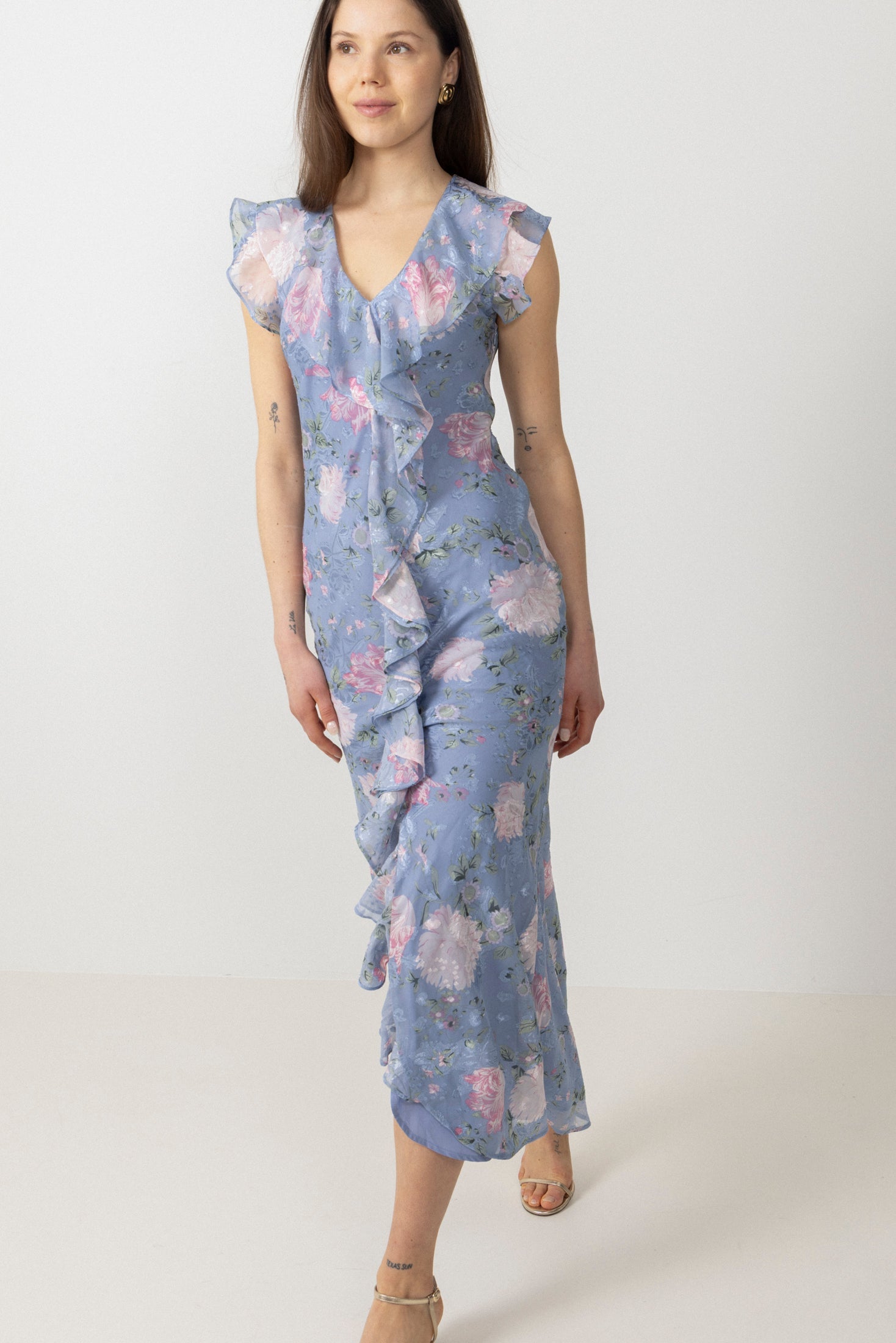 Adelia Chiffon Floral Dress - Light Blue
