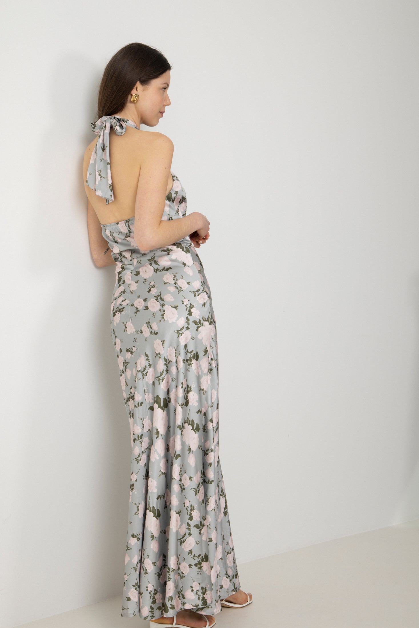 Ebba Floral Satin Maxi Dress - Green